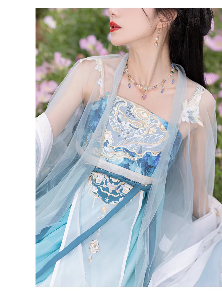 Chixia~Han Lolita Elegant Dusty Blue Tube Top Dress