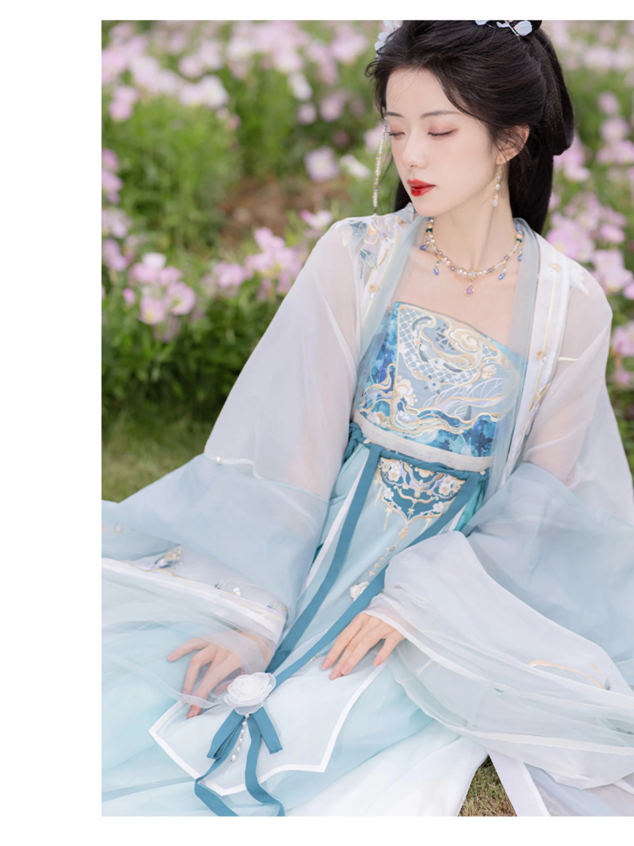 Chixia~Han Lolita Elegant Dusty Blue Tube Top Dress