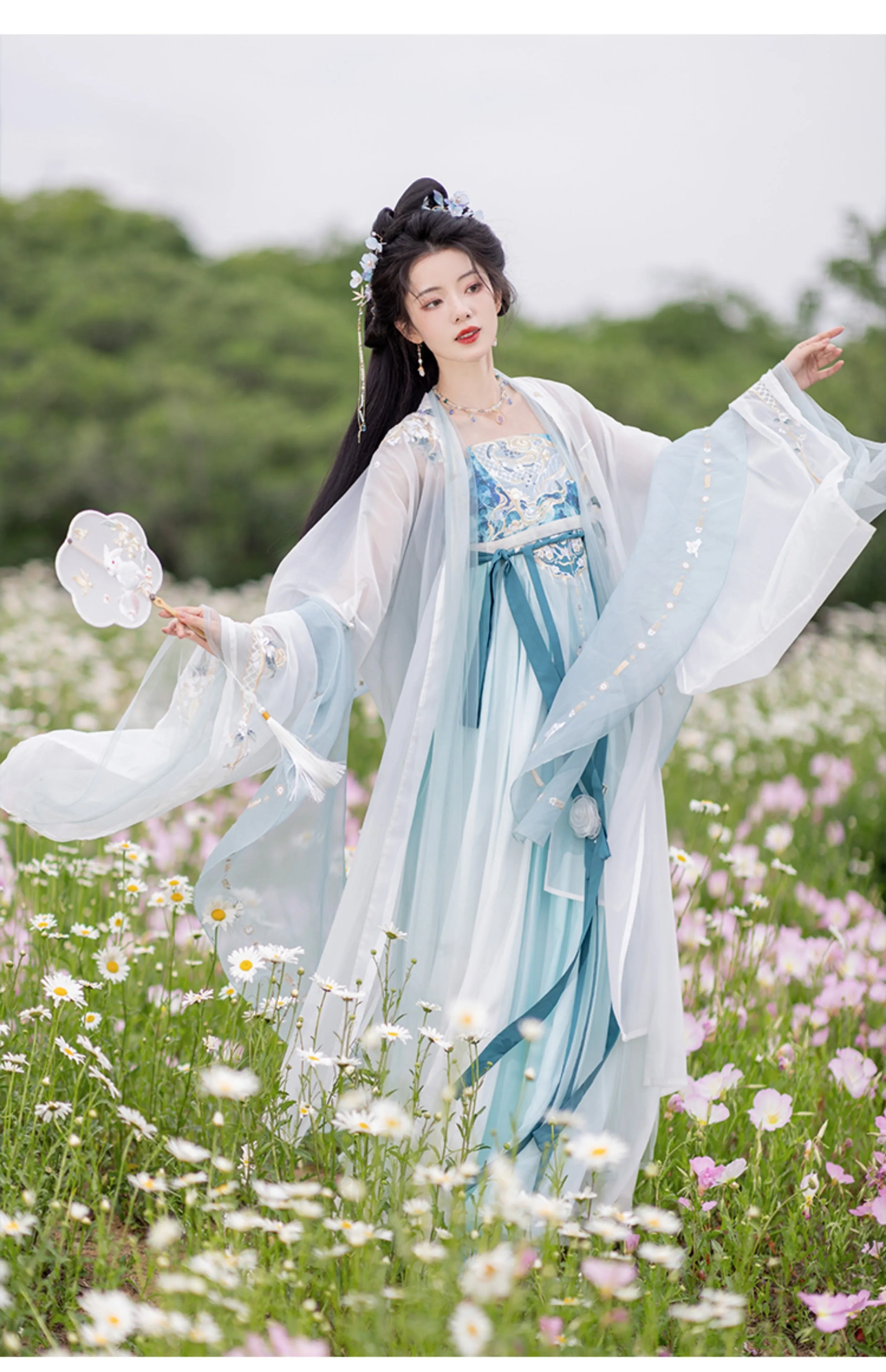 Chixia~Han Lolita Elegant Dusty Blue Tube Top Dress