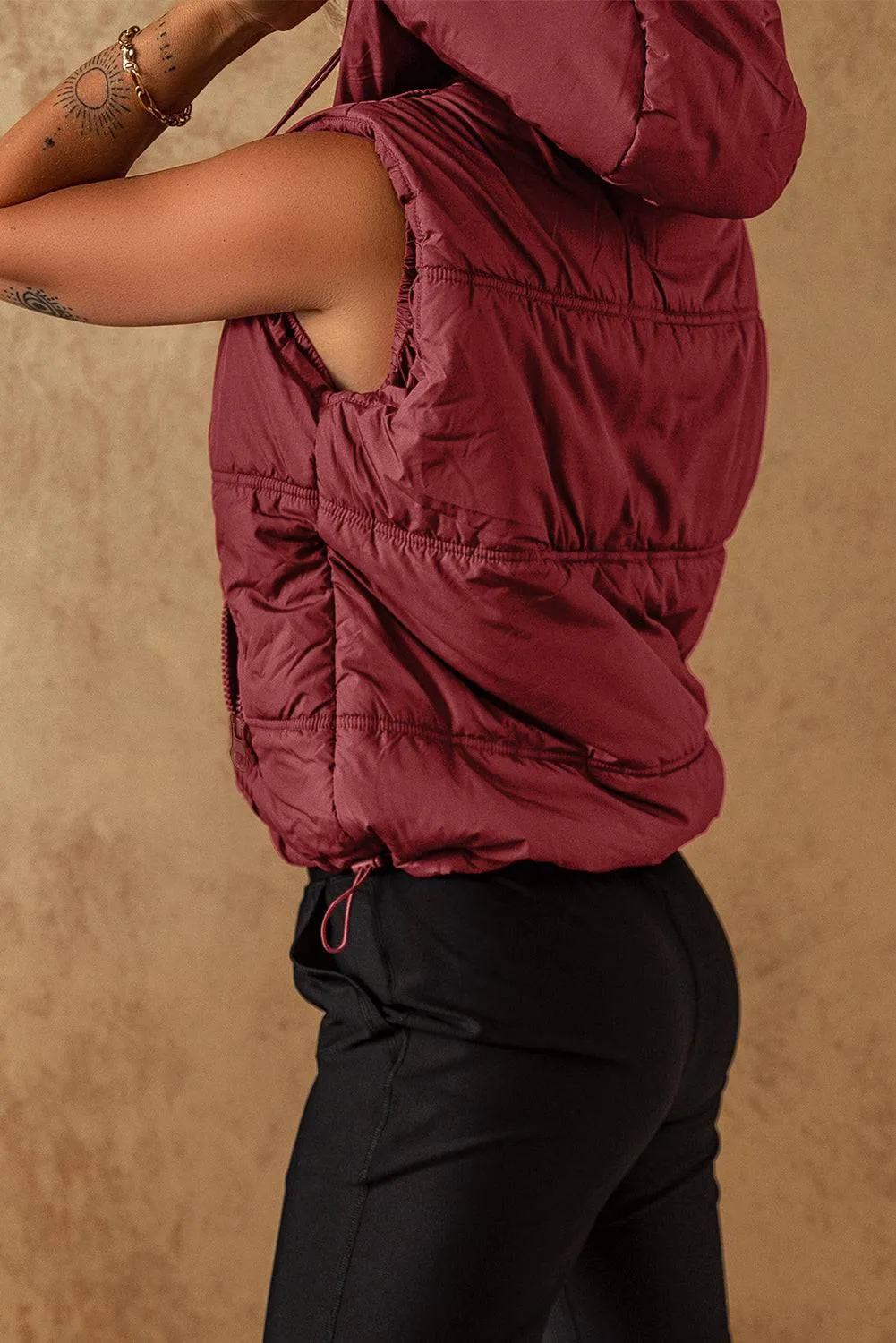 Clay Zip-up Side Pockets Hooded Puffer Gilet