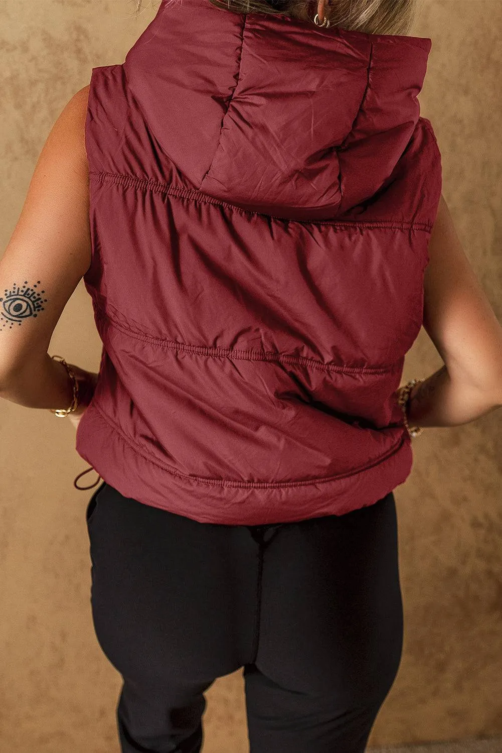 Clay Zip-up Side Pockets Hooded Puffer Gilet