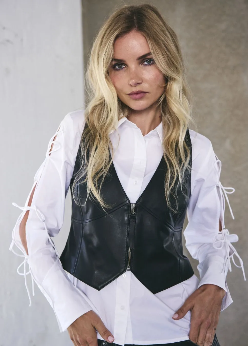 Co Couture Phoebe gilet leer zwart