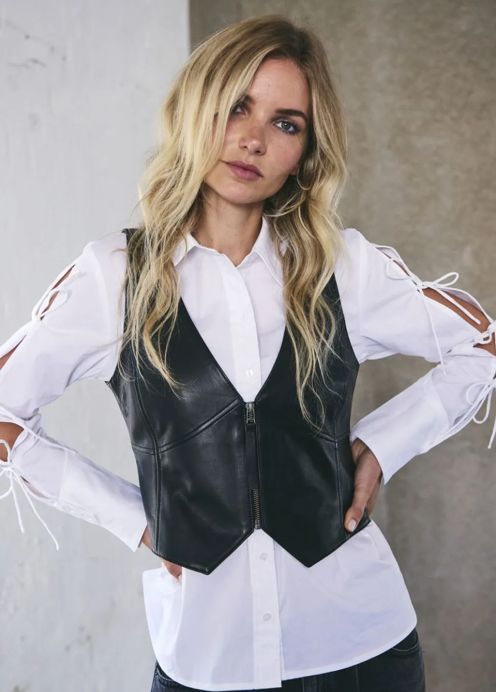 Co Couture Phoebe gilet leer zwart