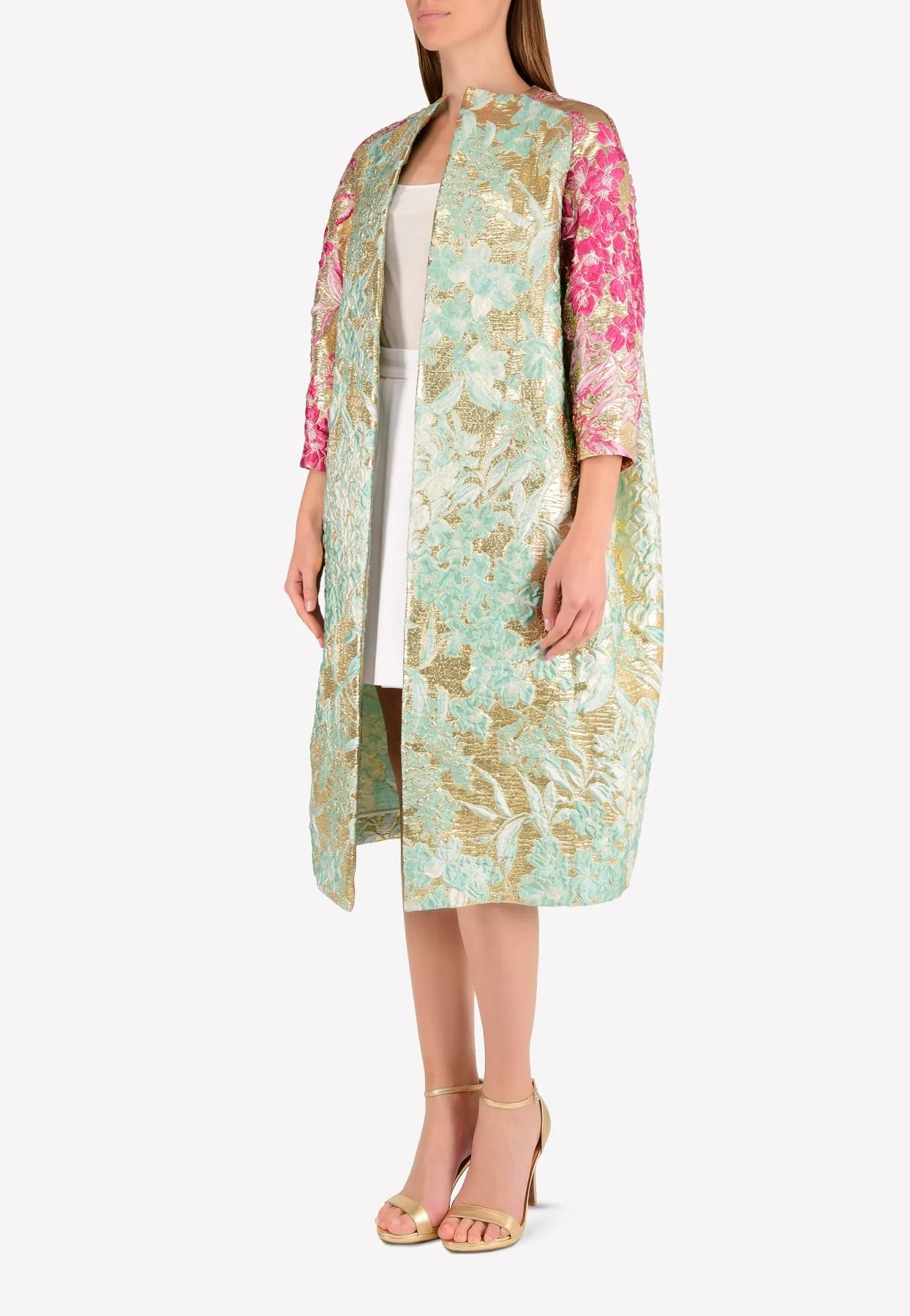 Collarless Embroidered Foil Coat