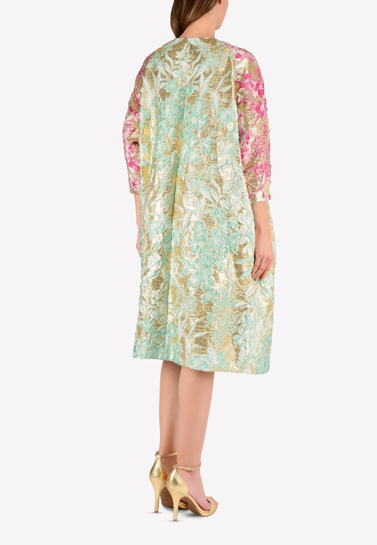 Collarless Embroidered Foil Coat