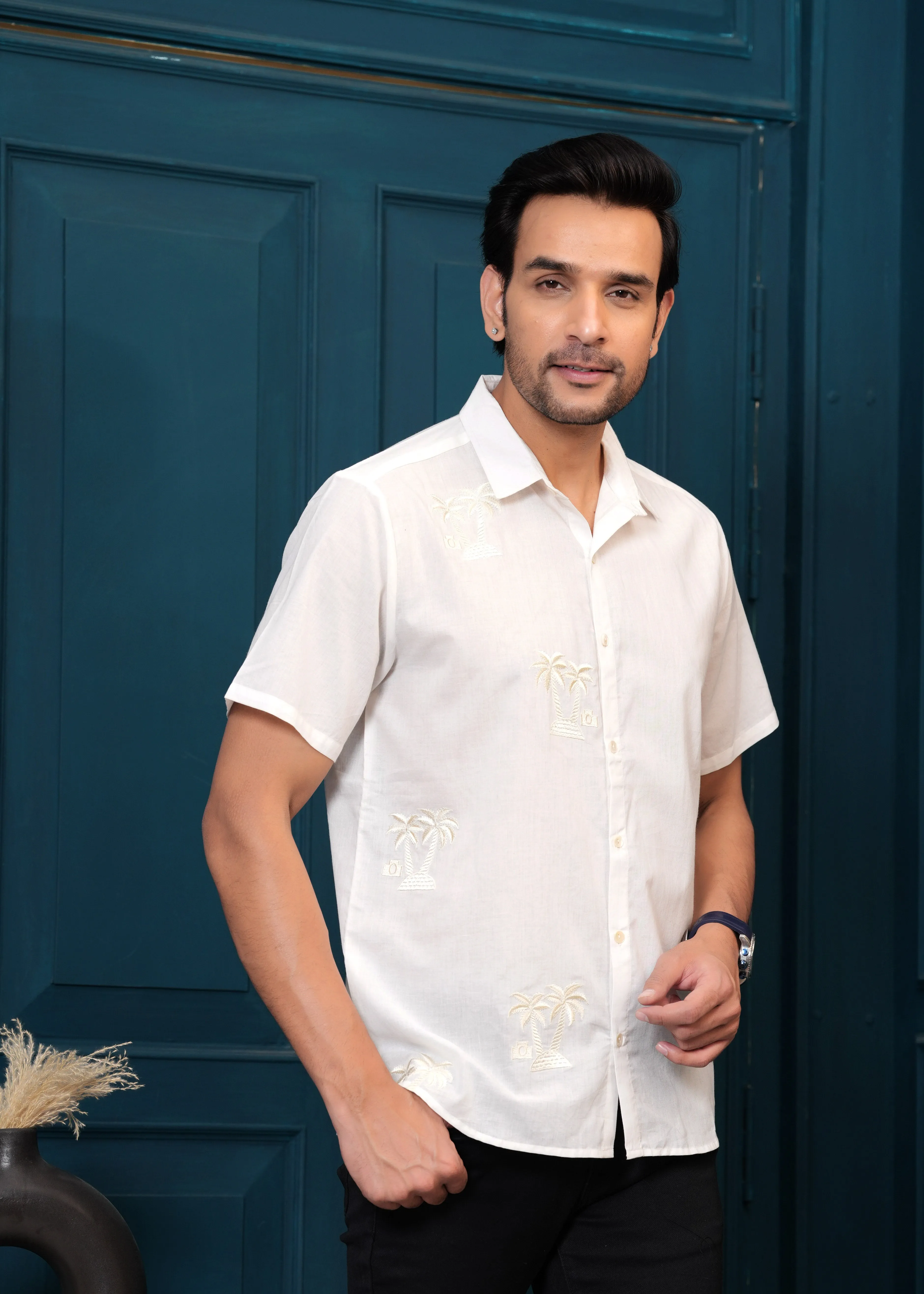 Cotton Self Design Sasual Shirt