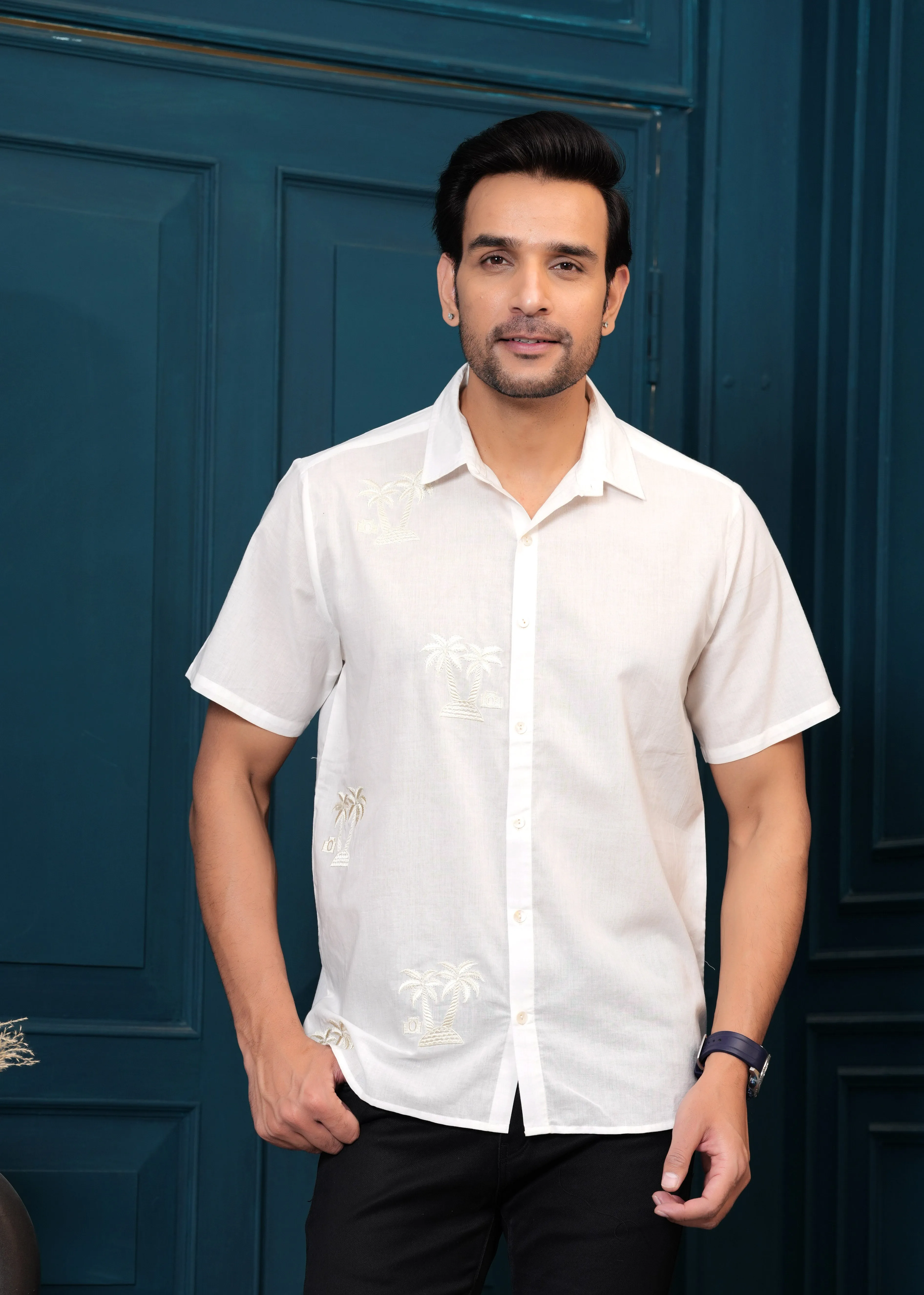 Cotton Self Design Sasual Shirt