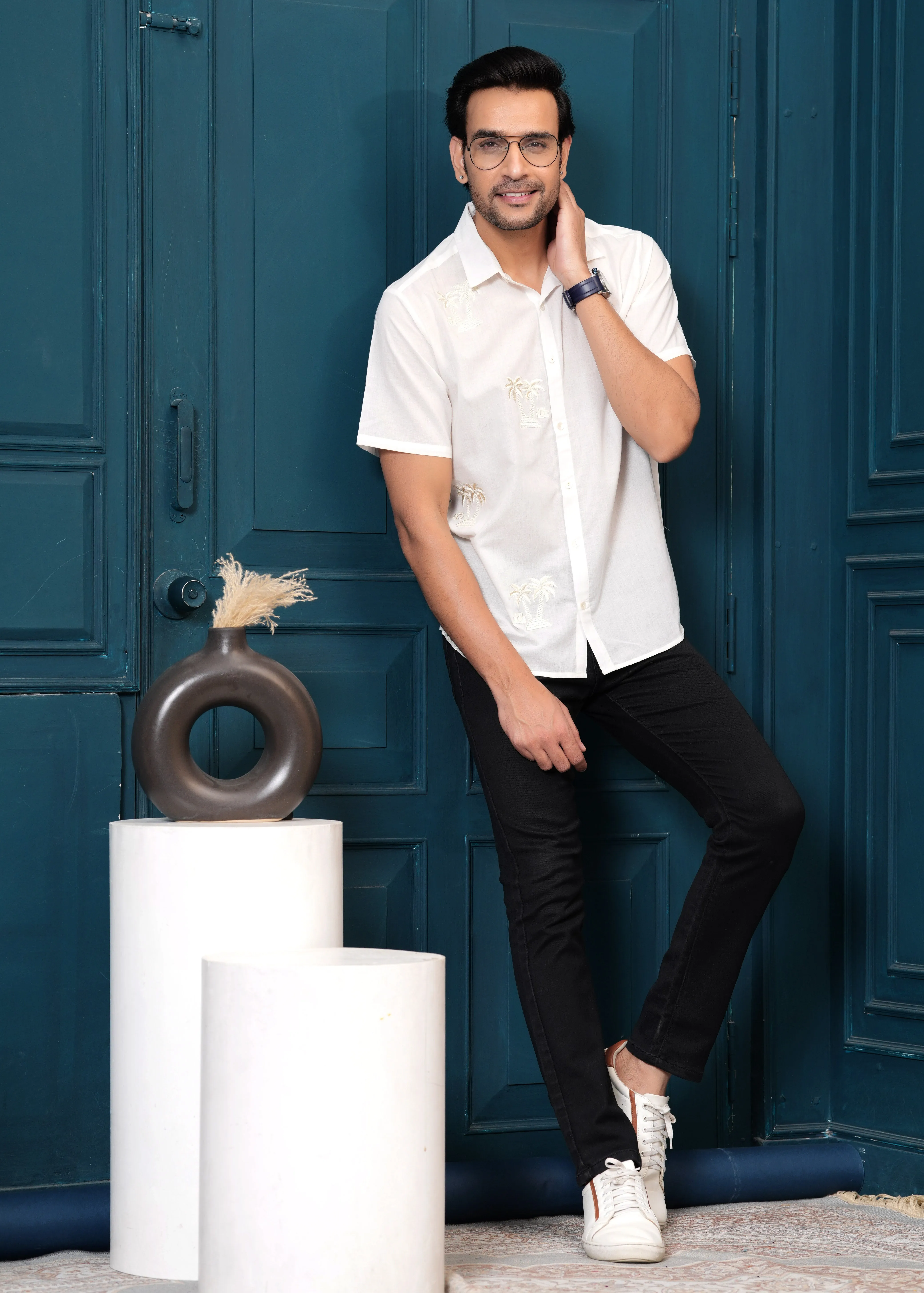 Cotton Self Design Sasual Shirt