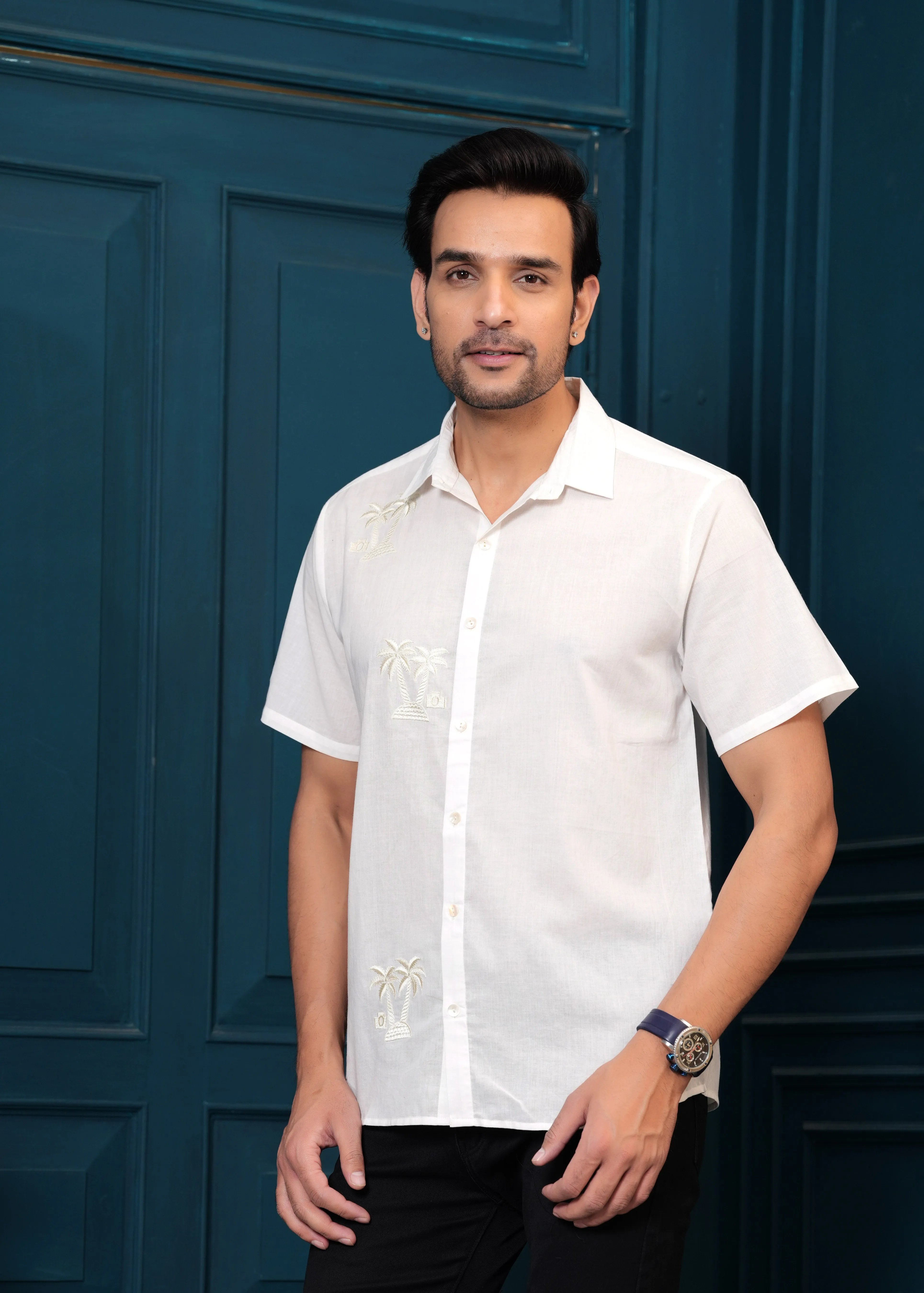 Cotton Self Design Sasual Shirt