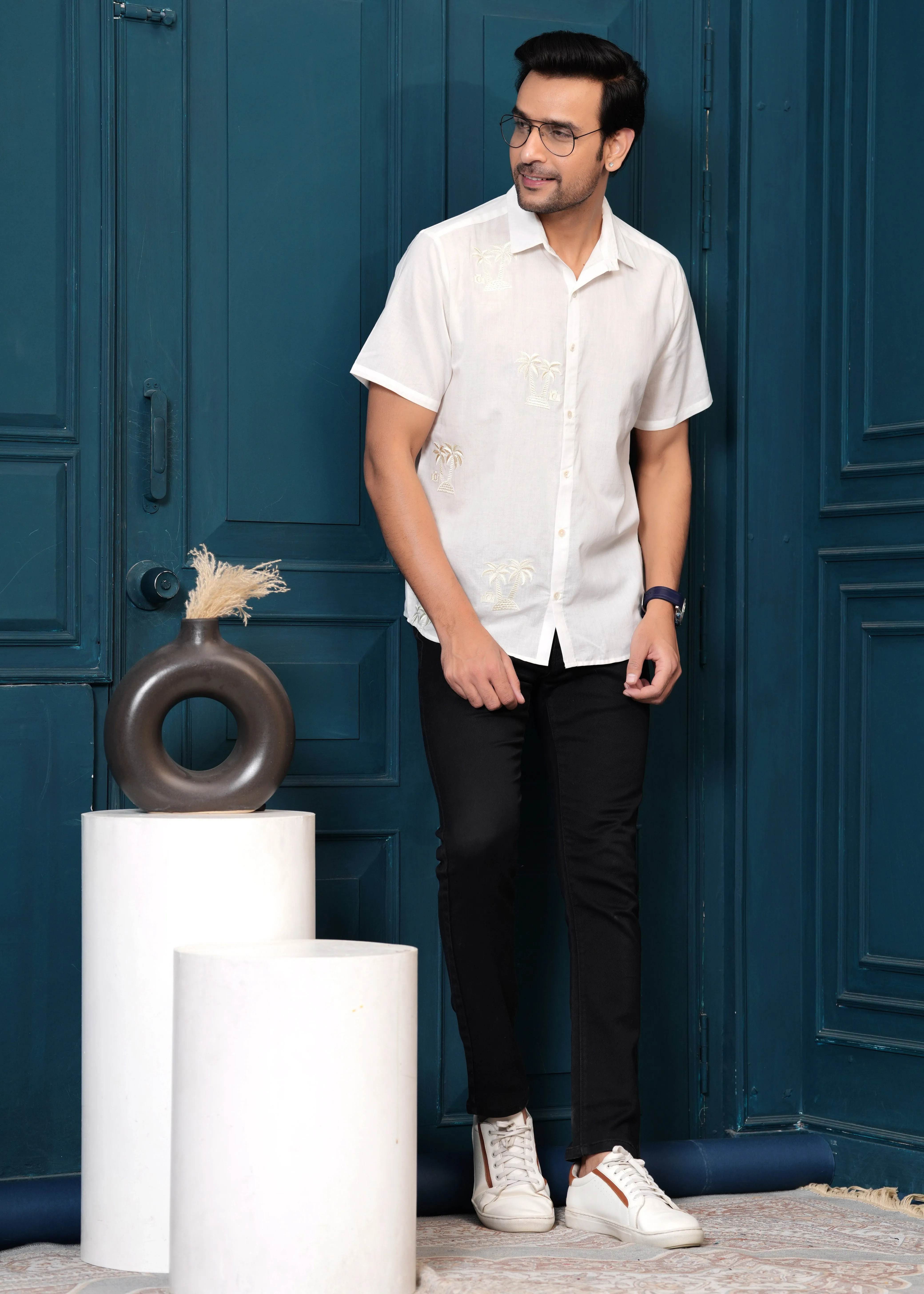 Cotton Self Design Sasual Shirt