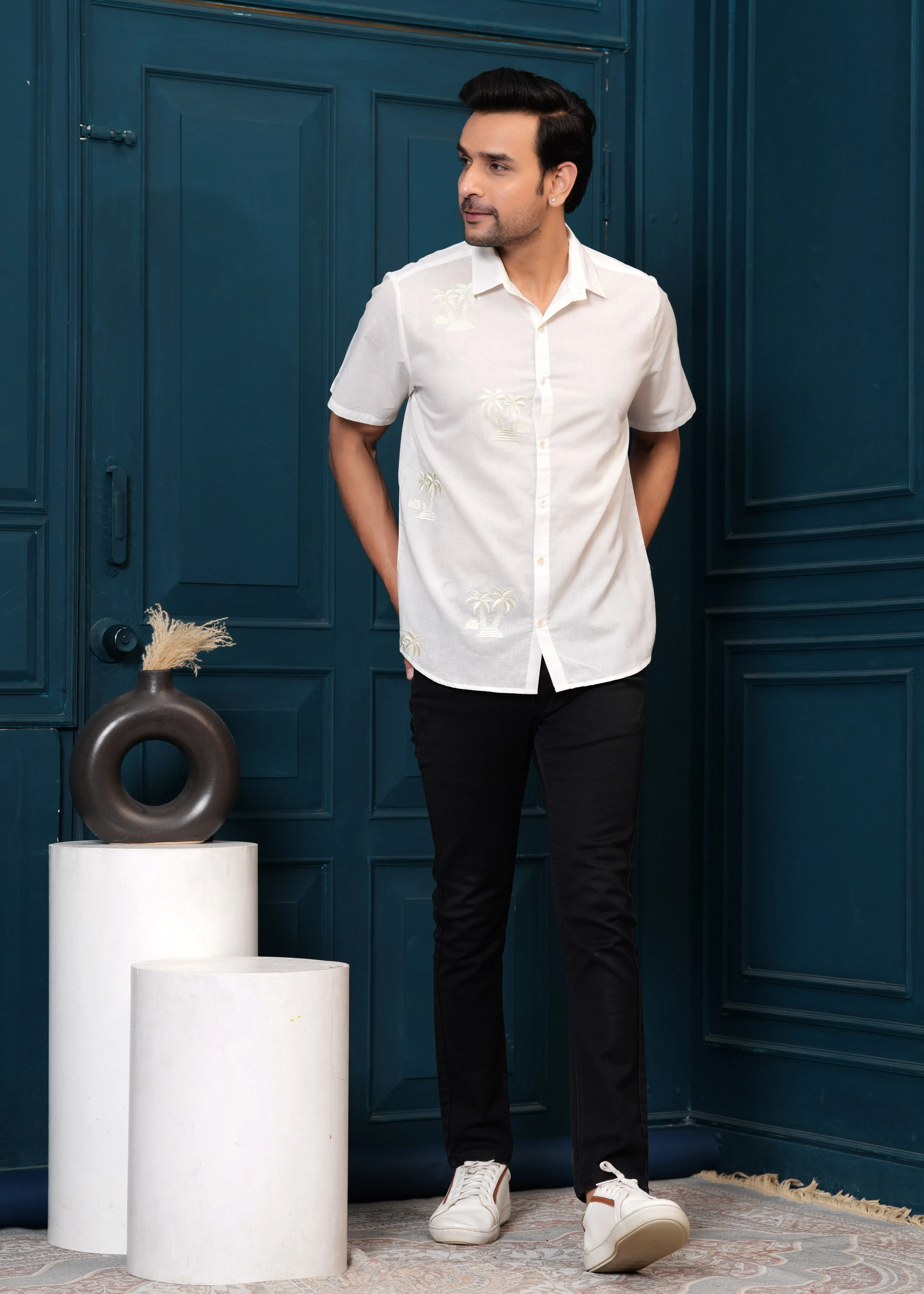 Cotton Self Design Sasual Shirt