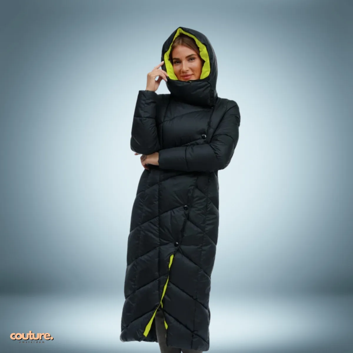 Couture Design - Exclusieve parka met knoopsluiting in zwart
