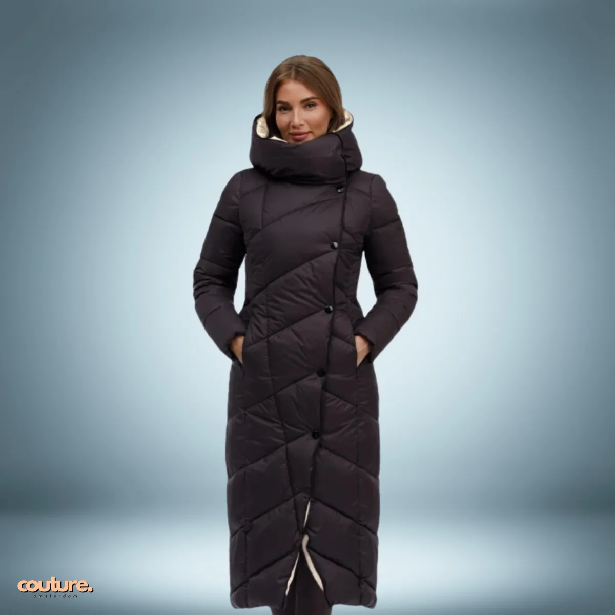 Couture Design - Exclusieve parka met knoopsluiting in zwart