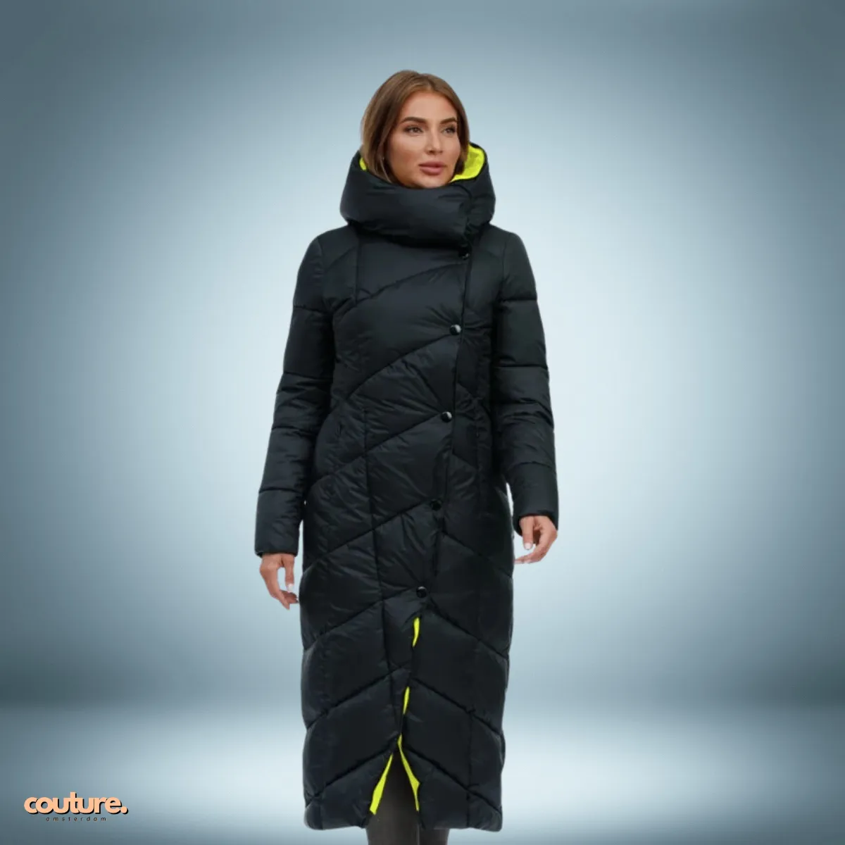 Couture Design - Exclusieve parka met knoopsluiting in zwart
