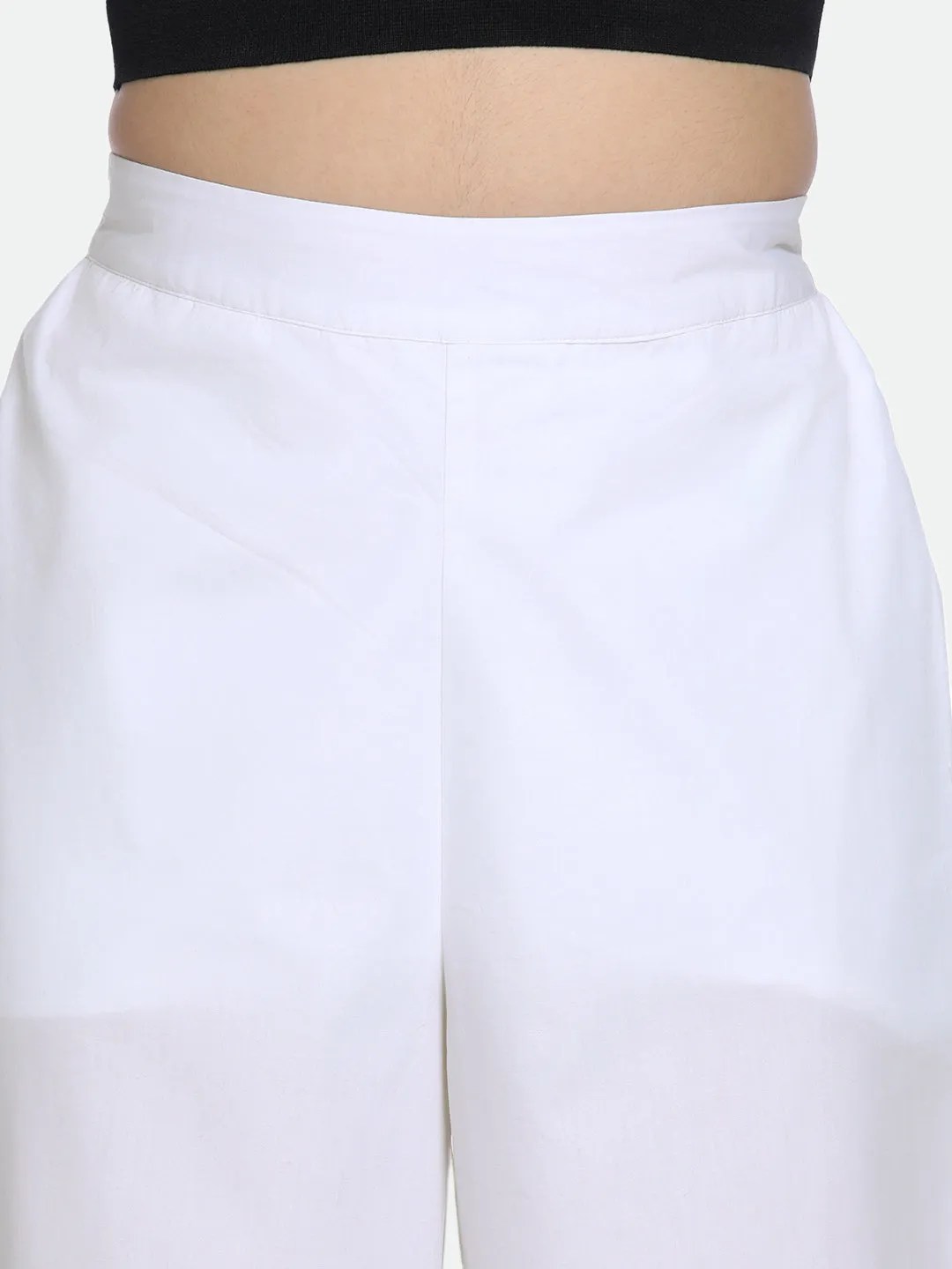 DL Woman White Cotton Regular Fit Trousers