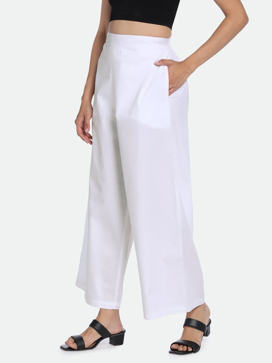 DL Woman White Cotton Regular Fit Trousers
