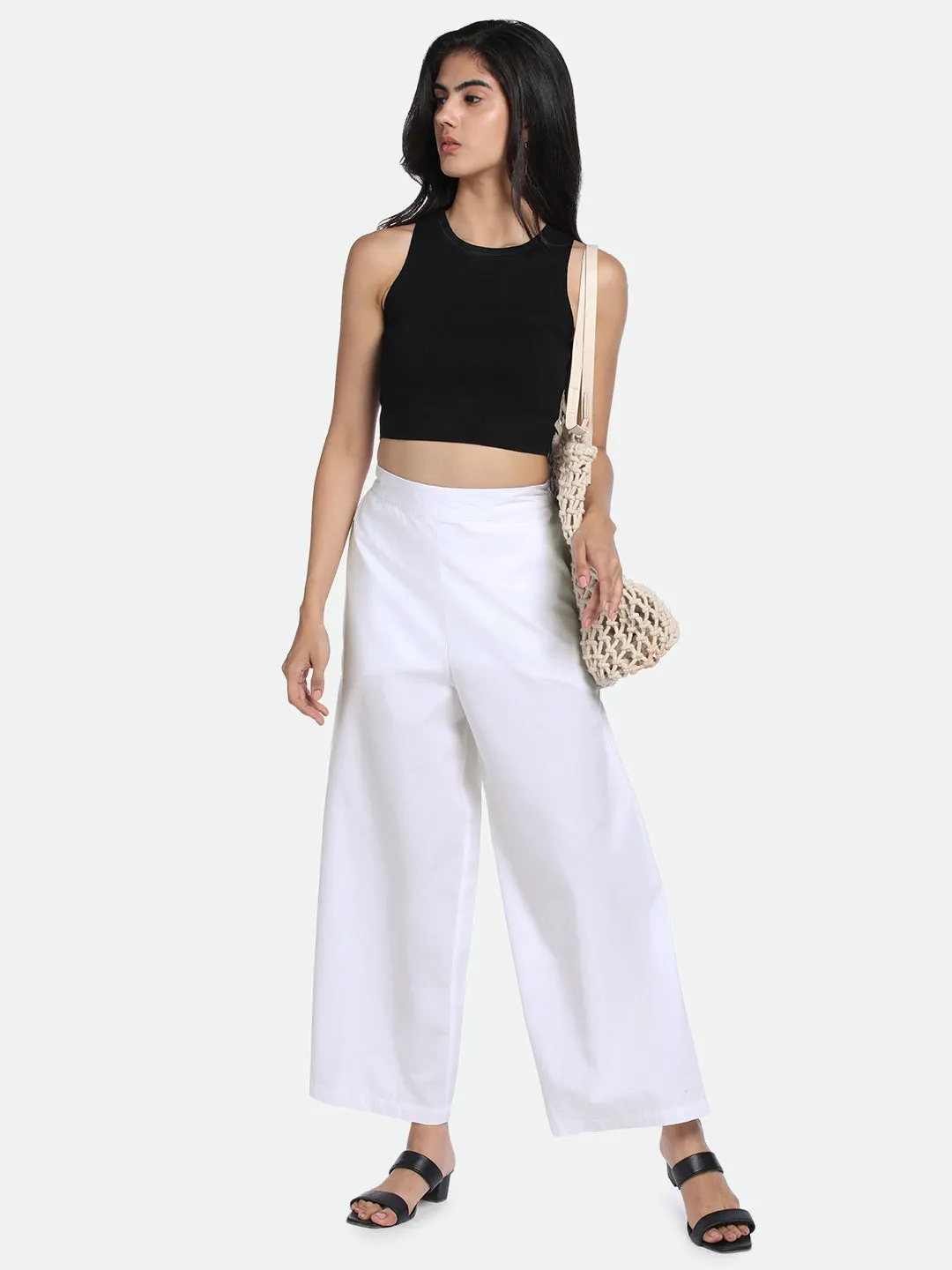 DL Woman White Cotton Regular Fit Trousers