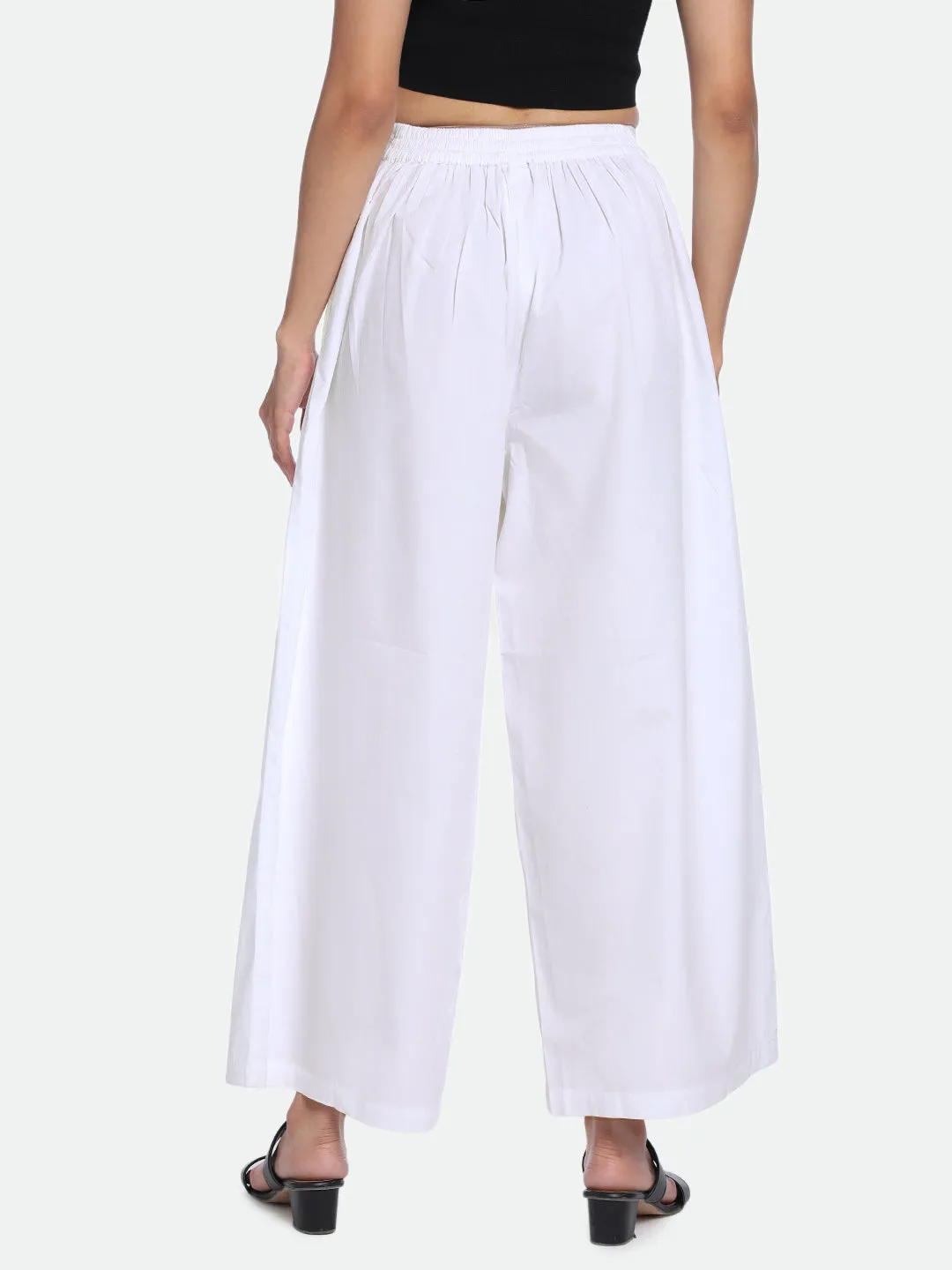 DL Woman White Cotton Regular Fit Trousers