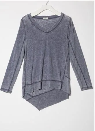 Dylan Bowery Burnout L/S Asymetrical V-Neck Coal