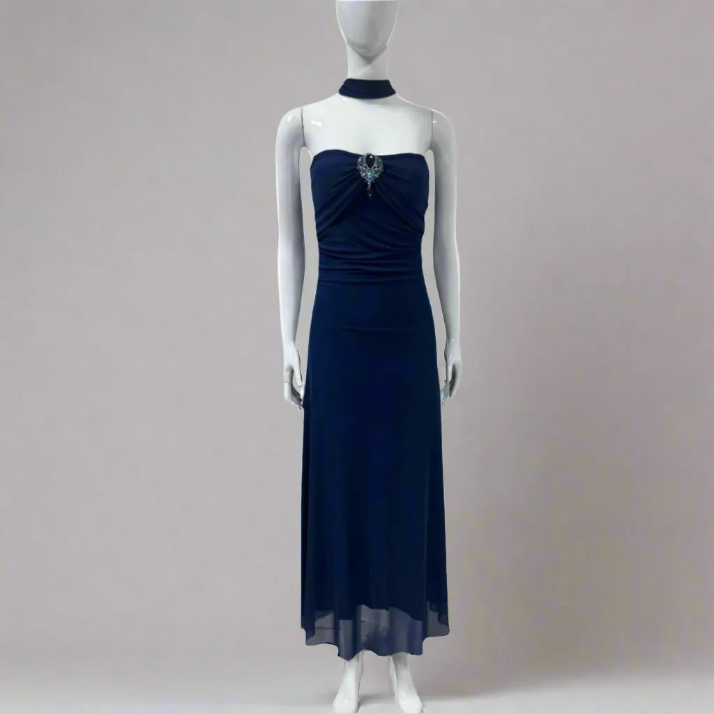 Elegant Mesh Lace Up Blue Slim Fit Party Dress