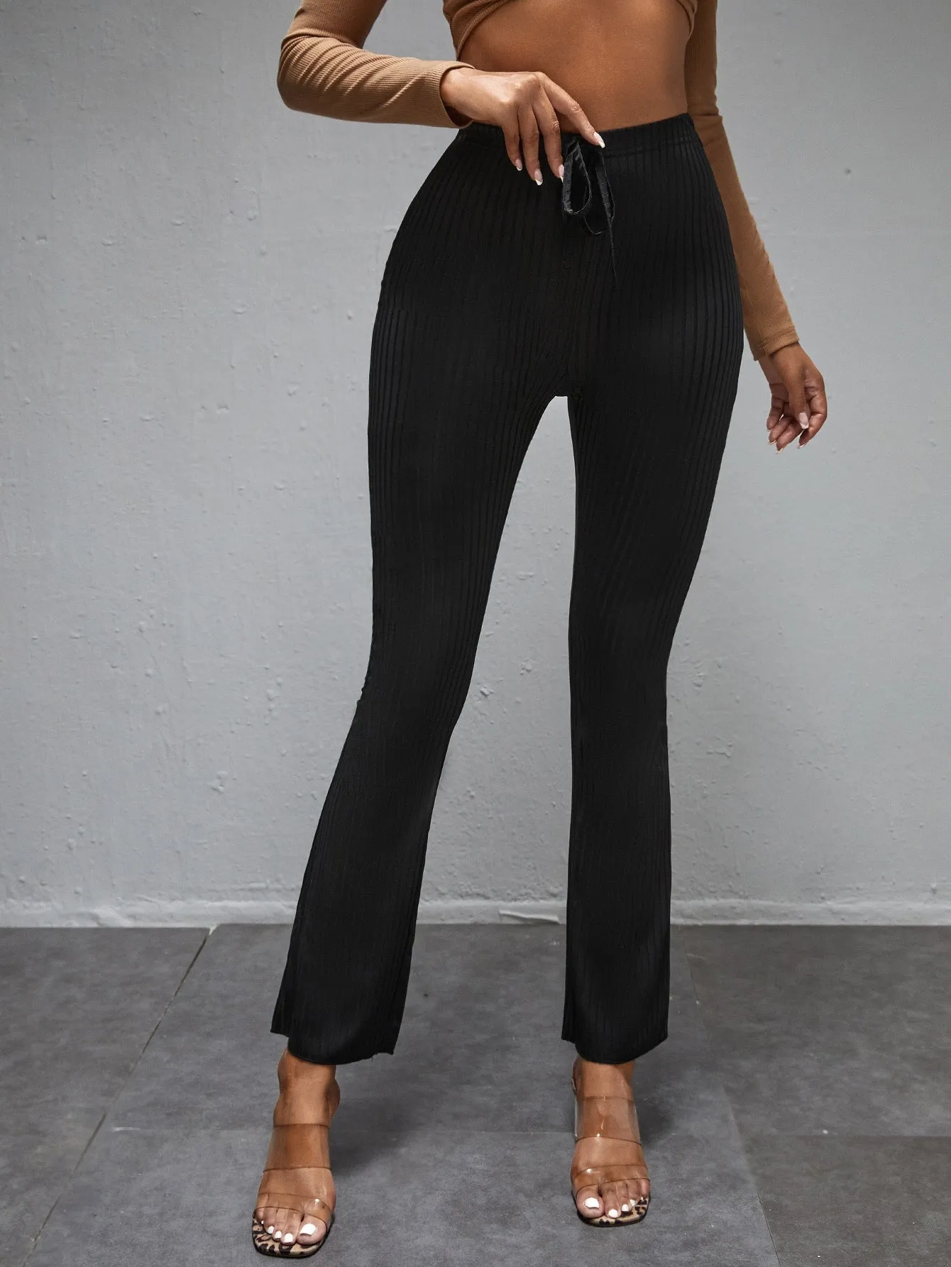 Elegant Plain Knot High Waist Long Women Pants