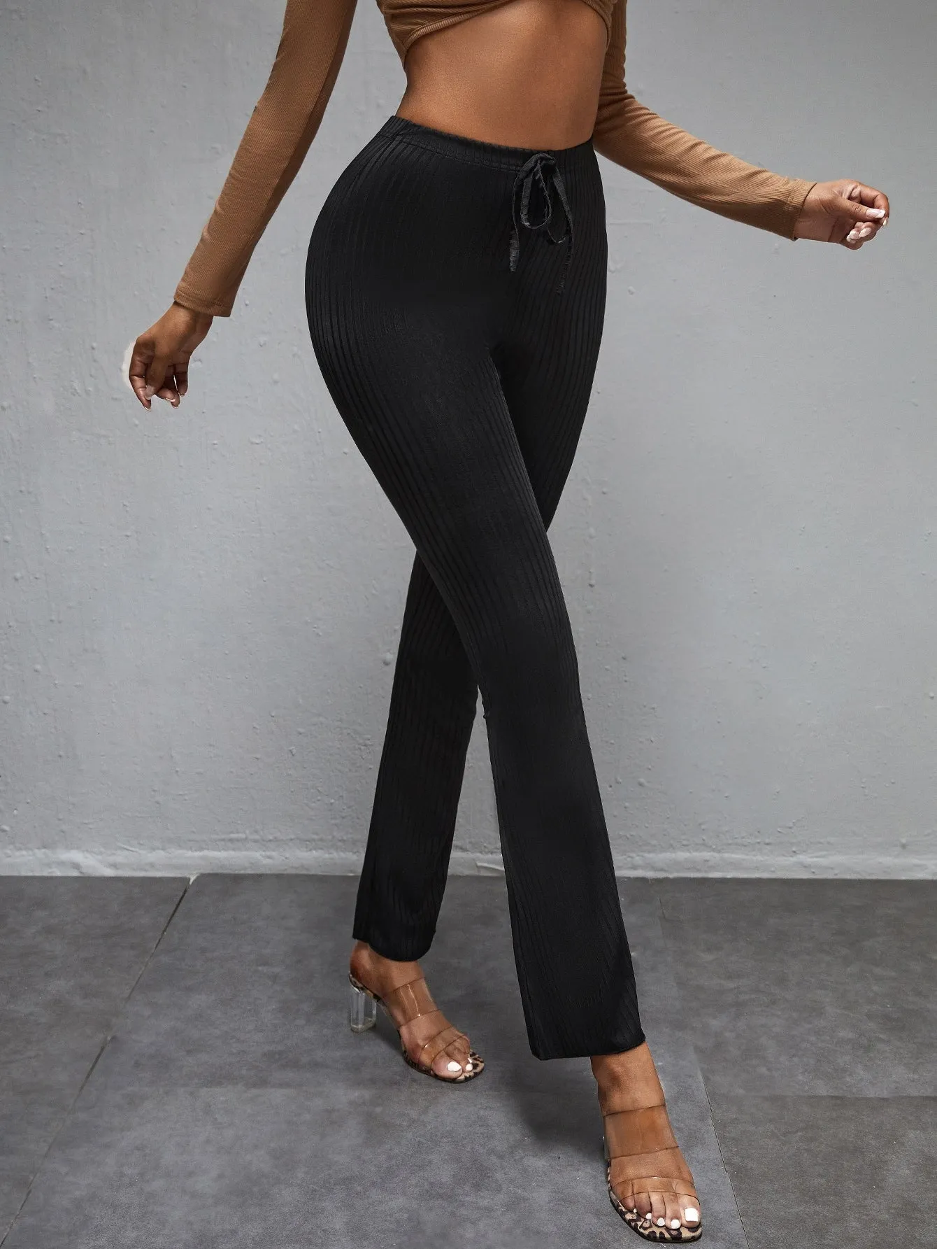 Elegant Plain Knot High Waist Long Women Pants