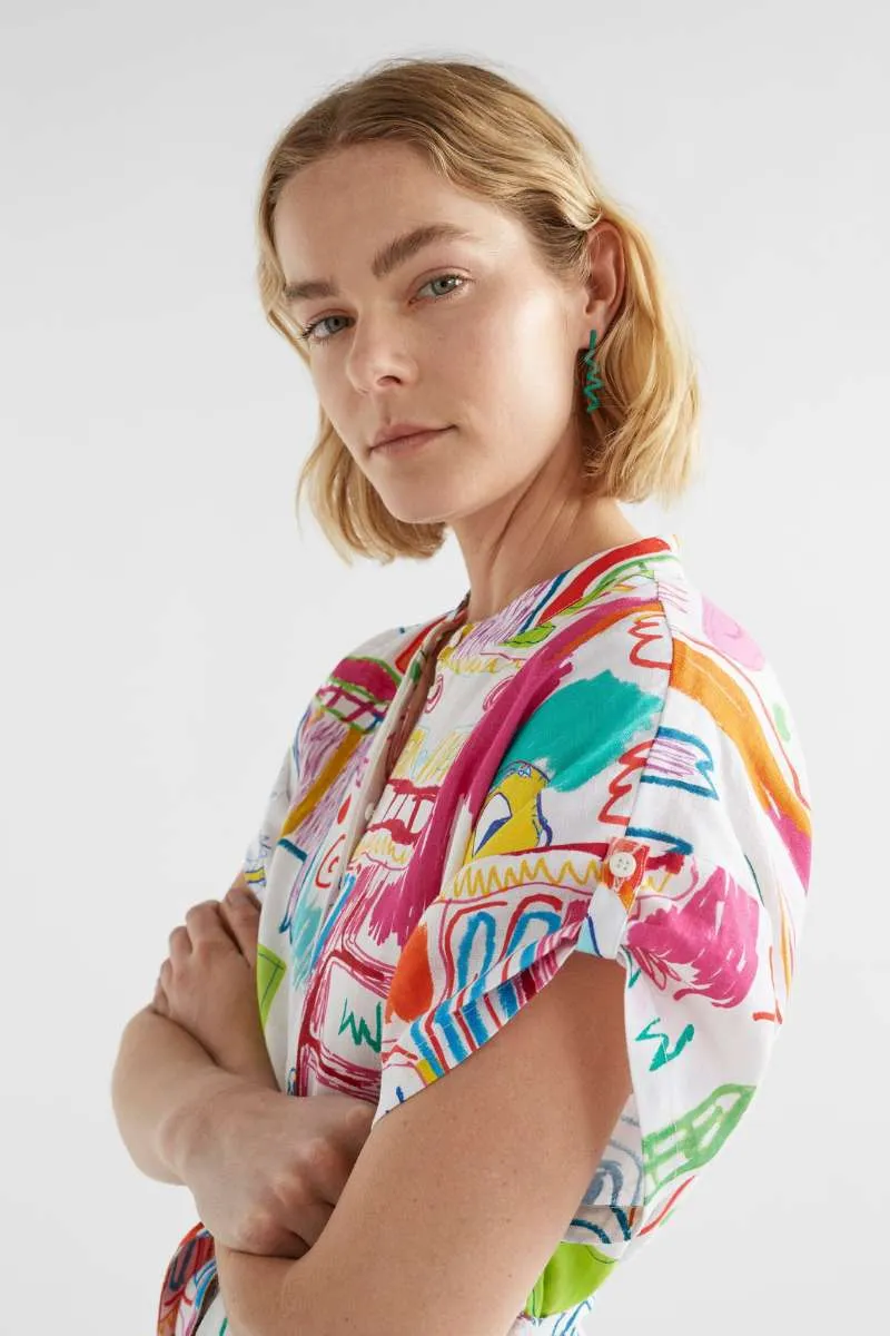Elk the Label Neza Shirt Dress in White Sketch Print