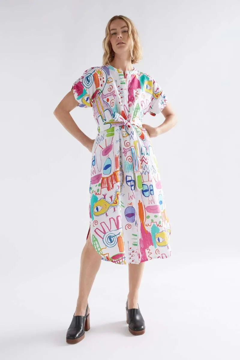Elk the Label Neza Shirt Dress in White Sketch Print