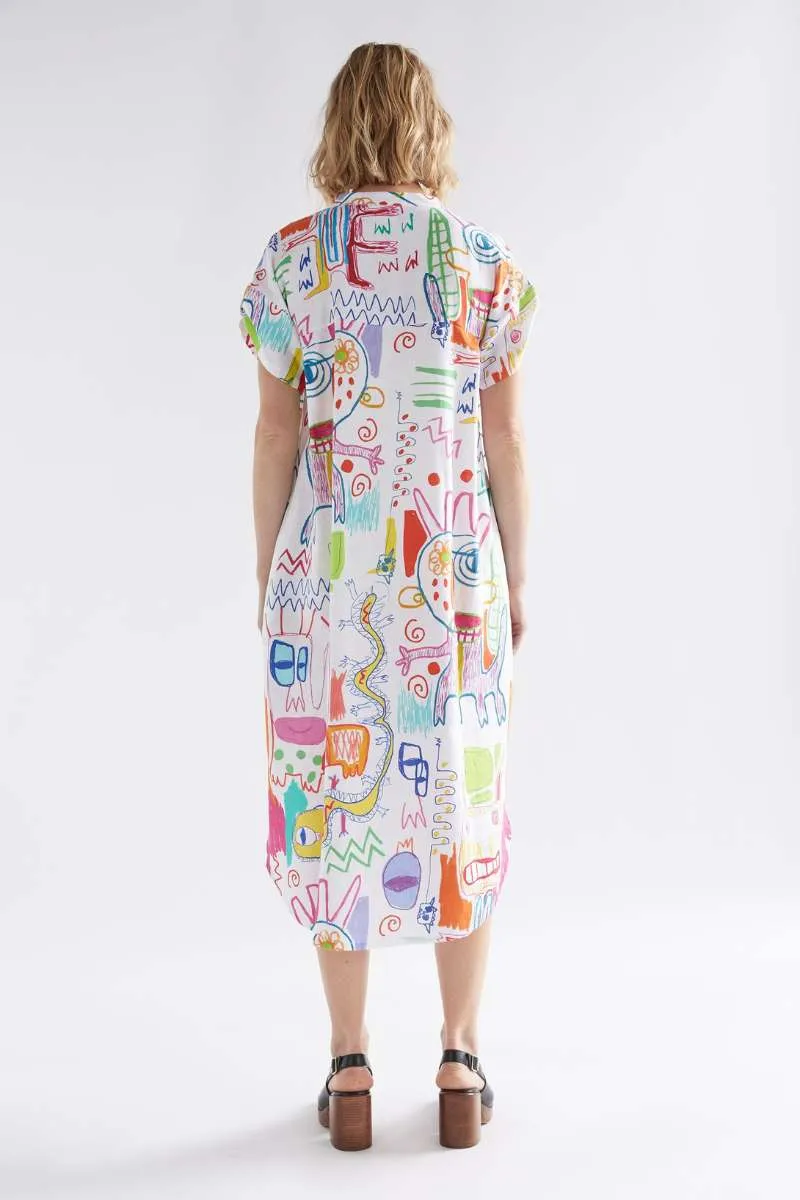 Elk the Label Neza Shirt Dress in White Sketch Print