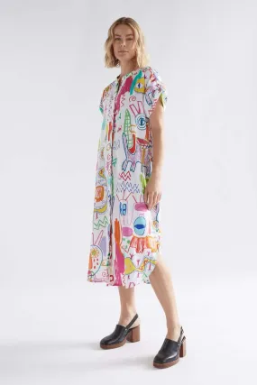 Elk the Label Neza Shirt Dress in White Sketch Print
