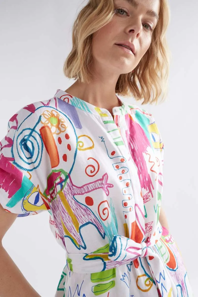 Elk the Label Neza Shirt Dress in White Sketch Print