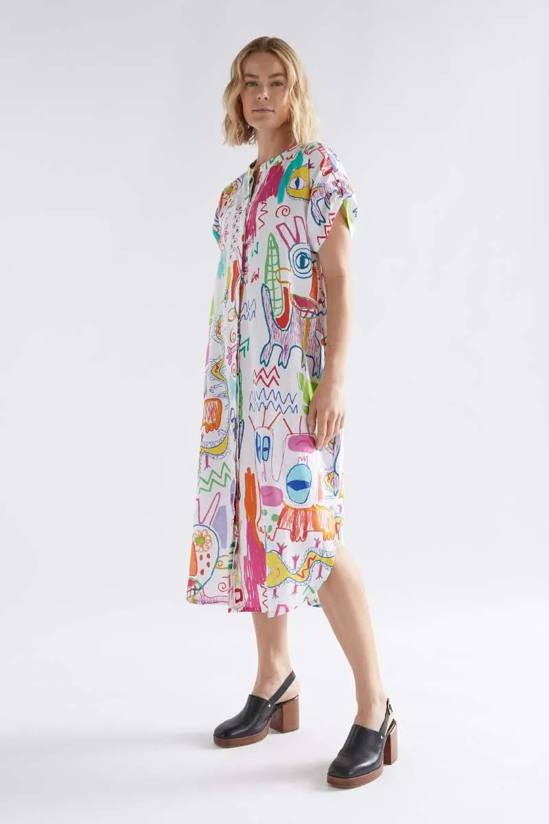 Elk the Label Neza Shirt Dress in White Sketch Print
