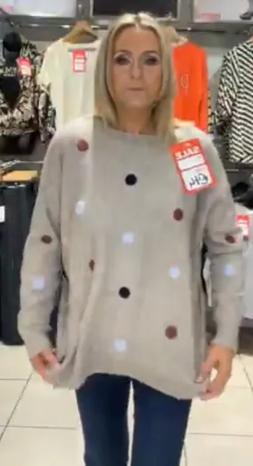 Erin - Taupe Multi Colour Polka Dot Jumper