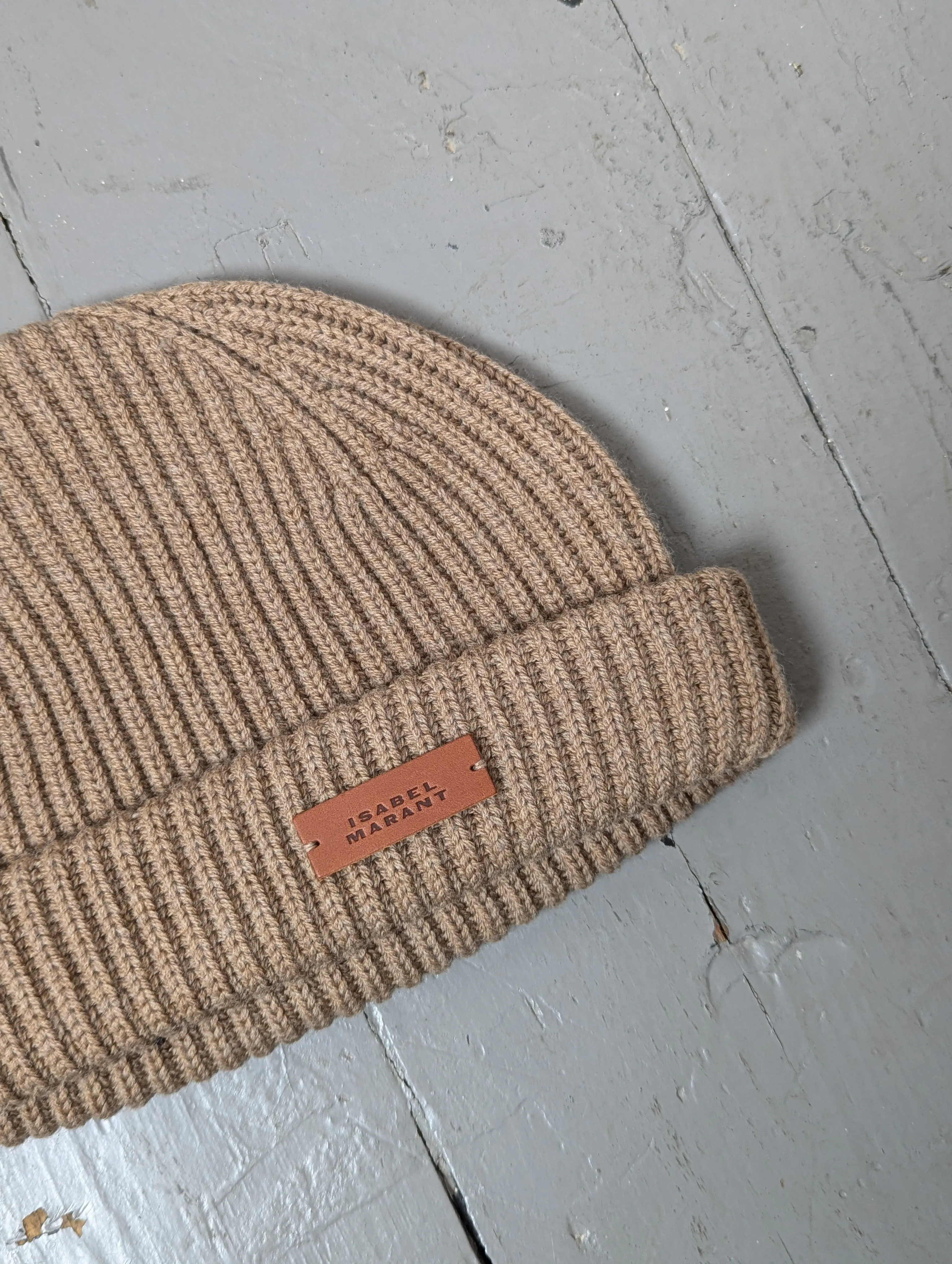 Erina Taupe Merino Camel Beanie Hat