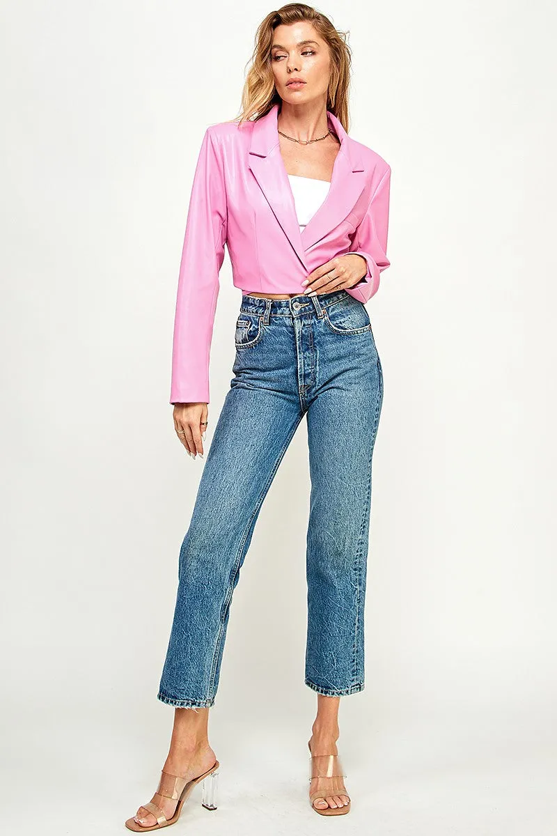 faux leather wrap crop jacket