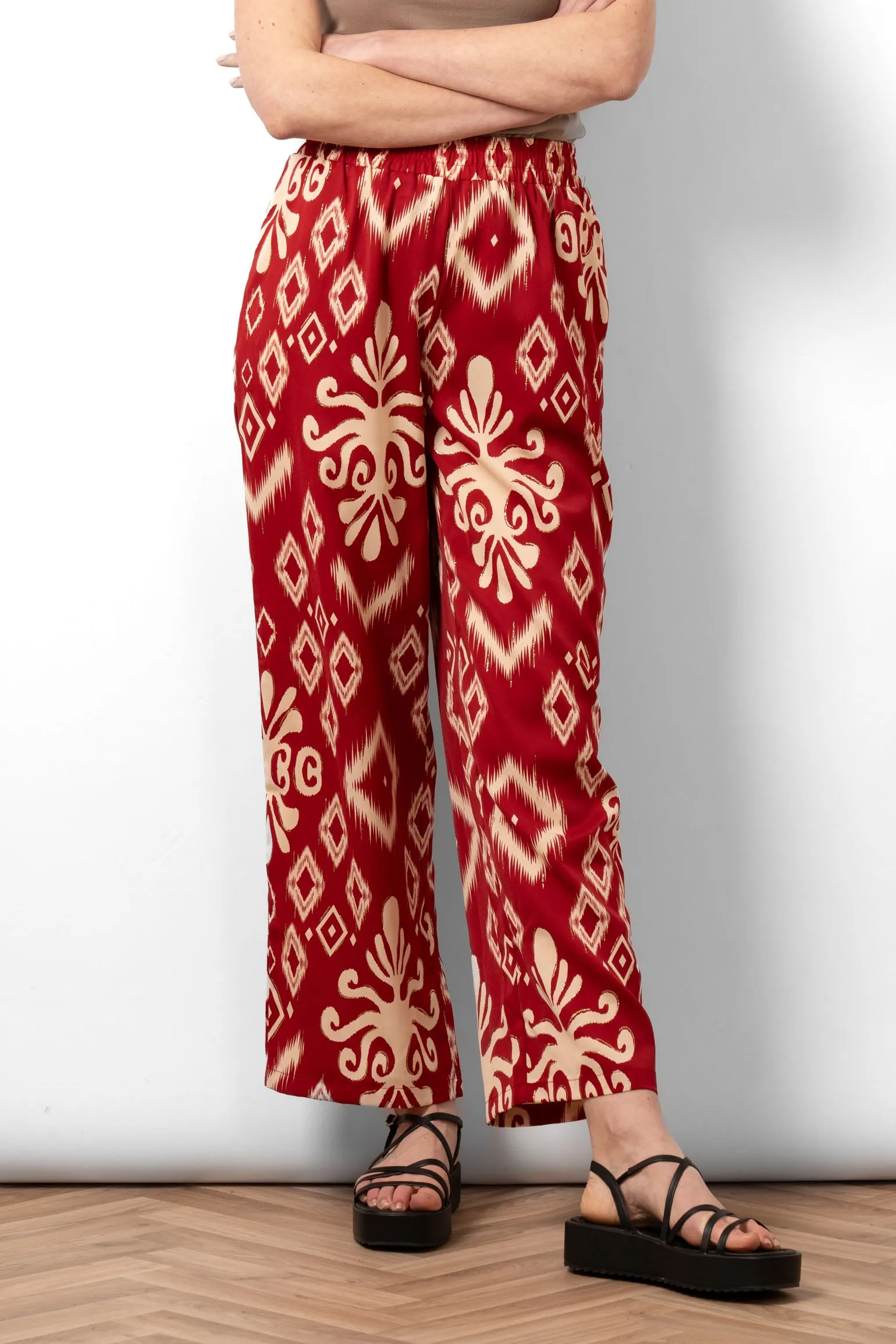 Fifi Wide Leg Trousers - Red, Ikat