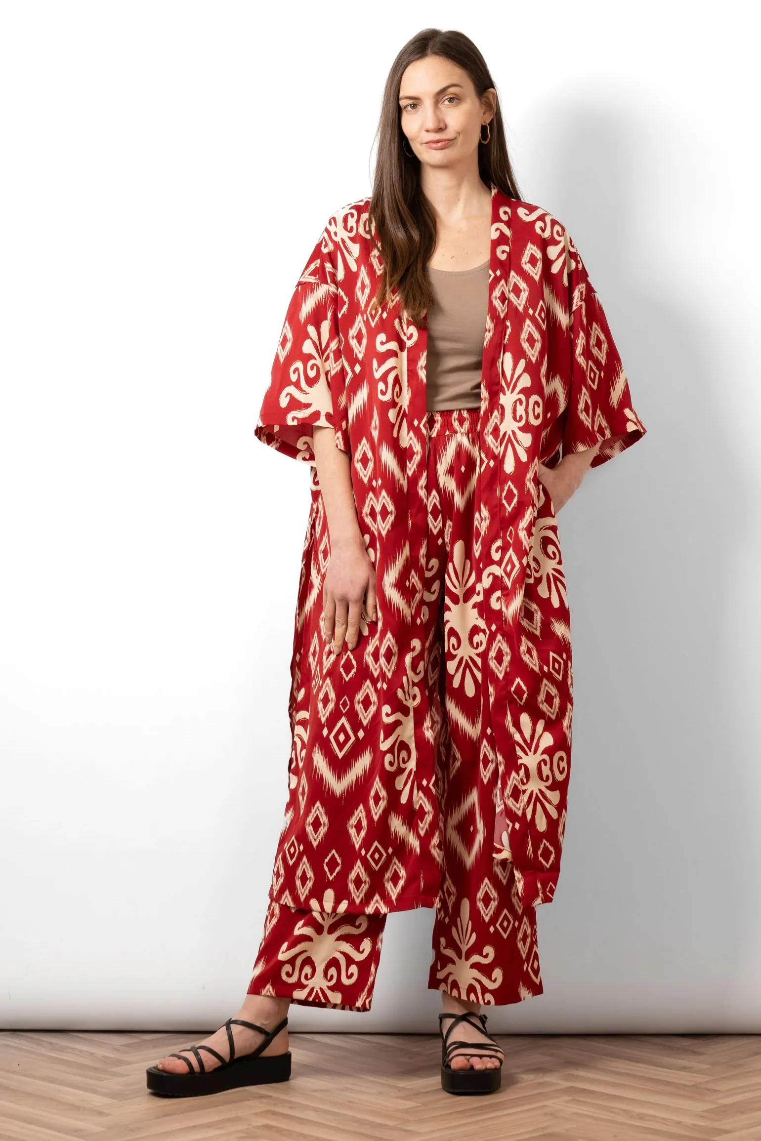 Fifi Wide Leg Trousers - Red, Ikat