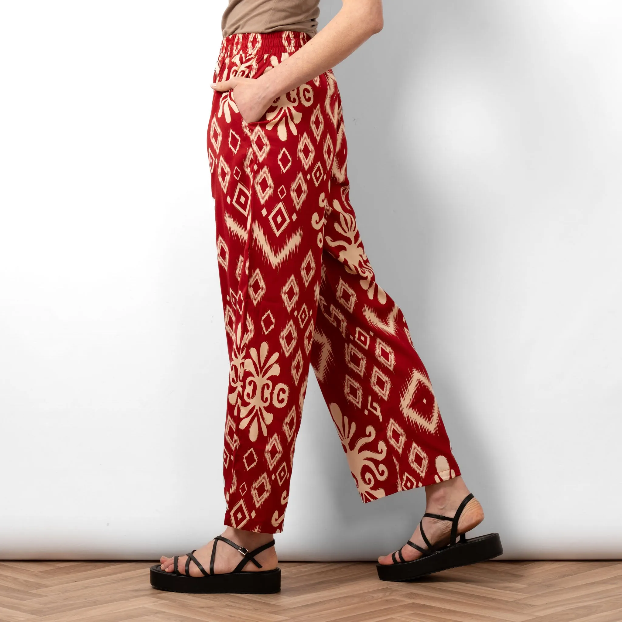 Fifi Wide Leg Trousers - Red, Ikat