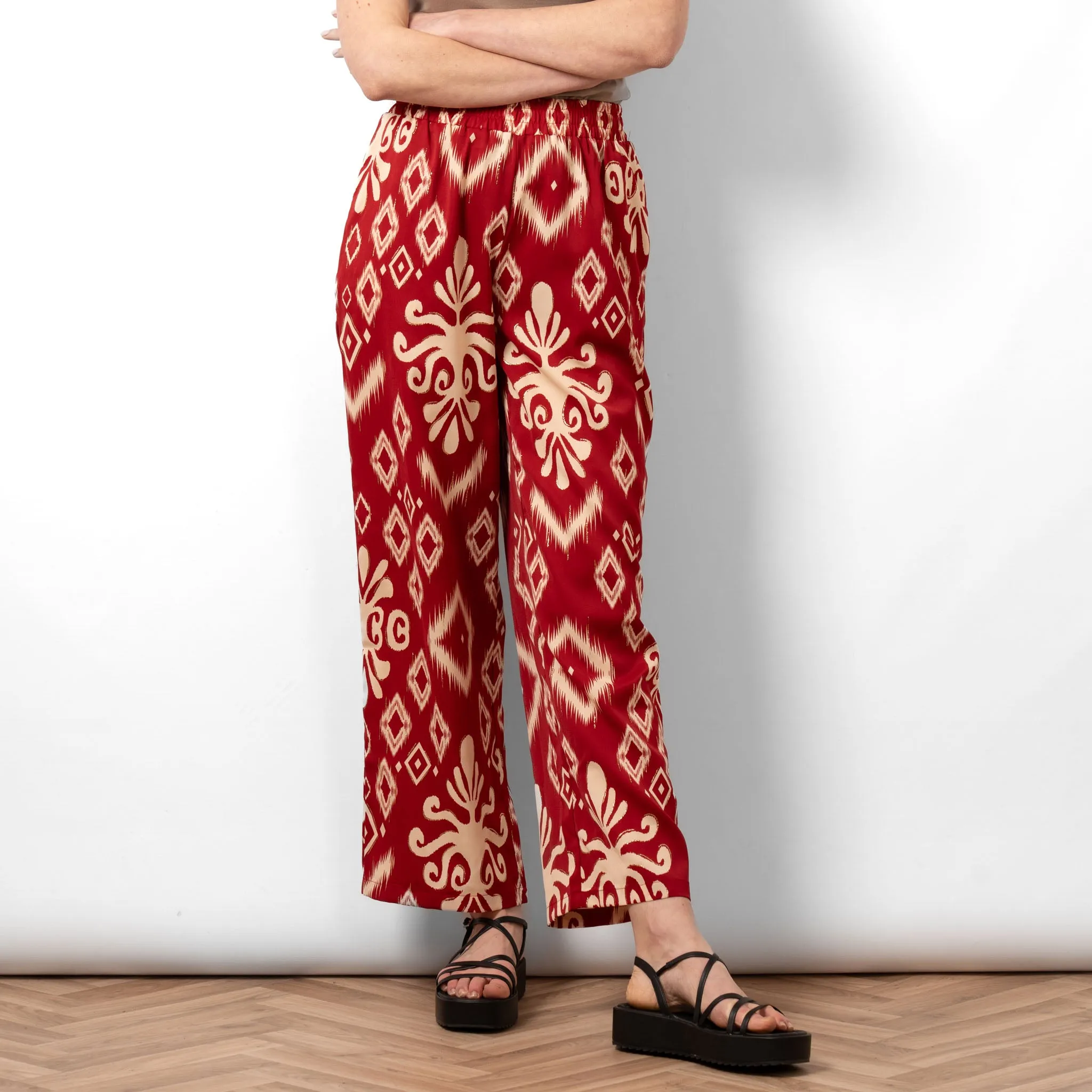Fifi Wide Leg Trousers - Red, Ikat