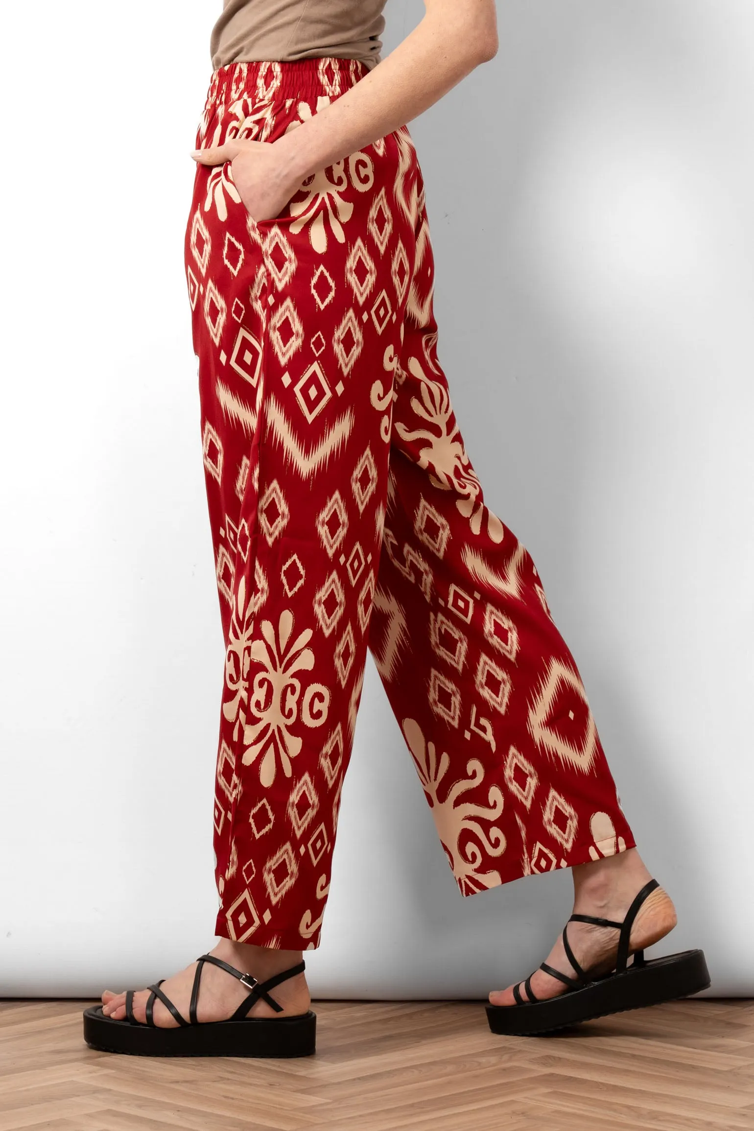 Fifi Wide Leg Trousers - Red, Ikat