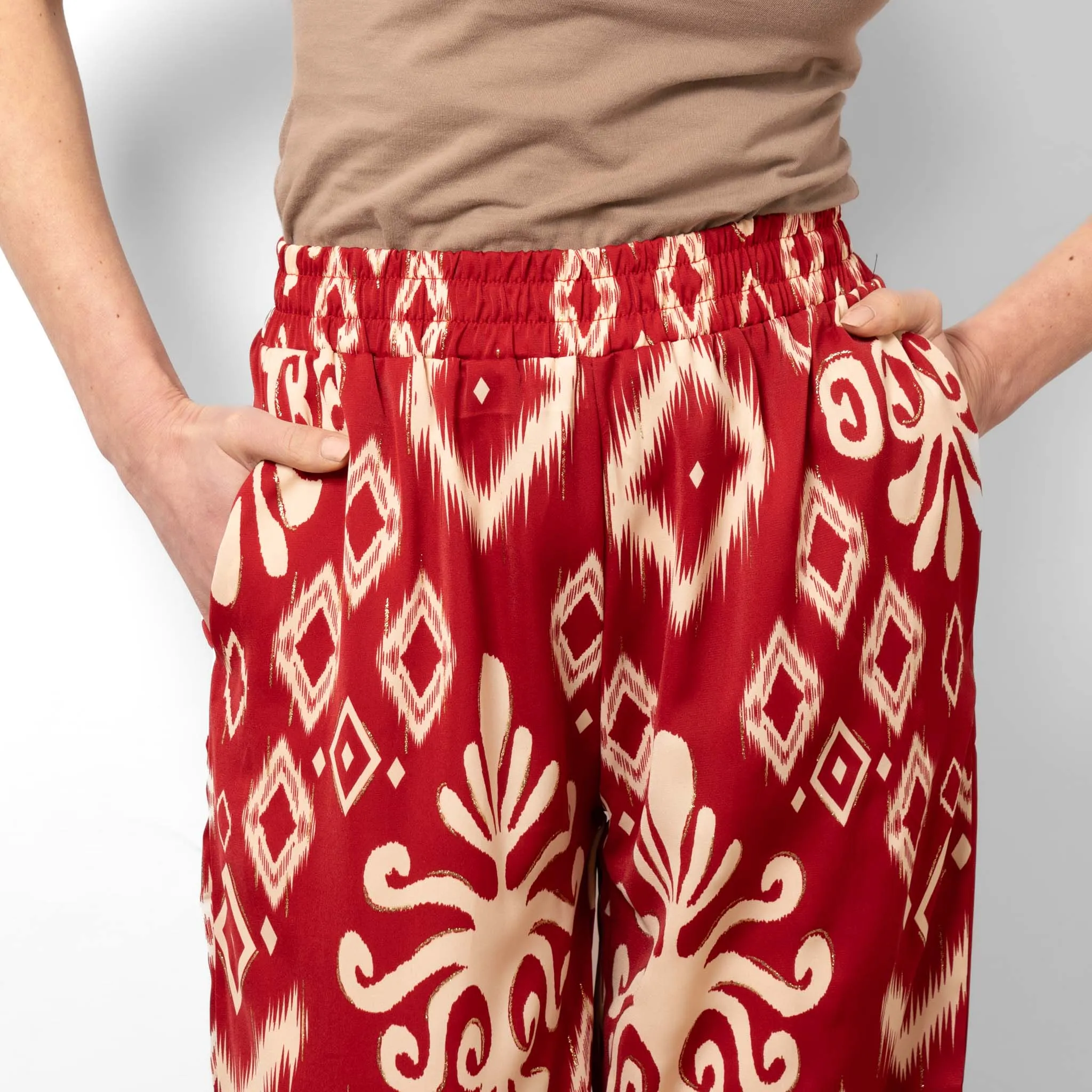 Fifi Wide Leg Trousers - Red, Ikat