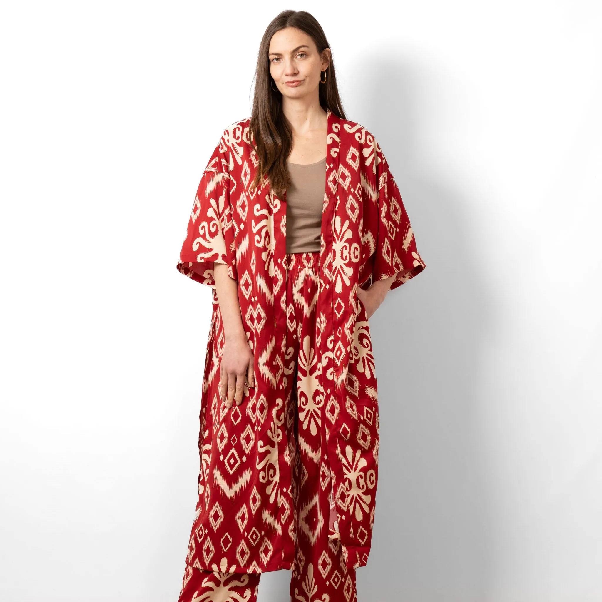 Fifi Wide Leg Trousers - Red, Ikat
