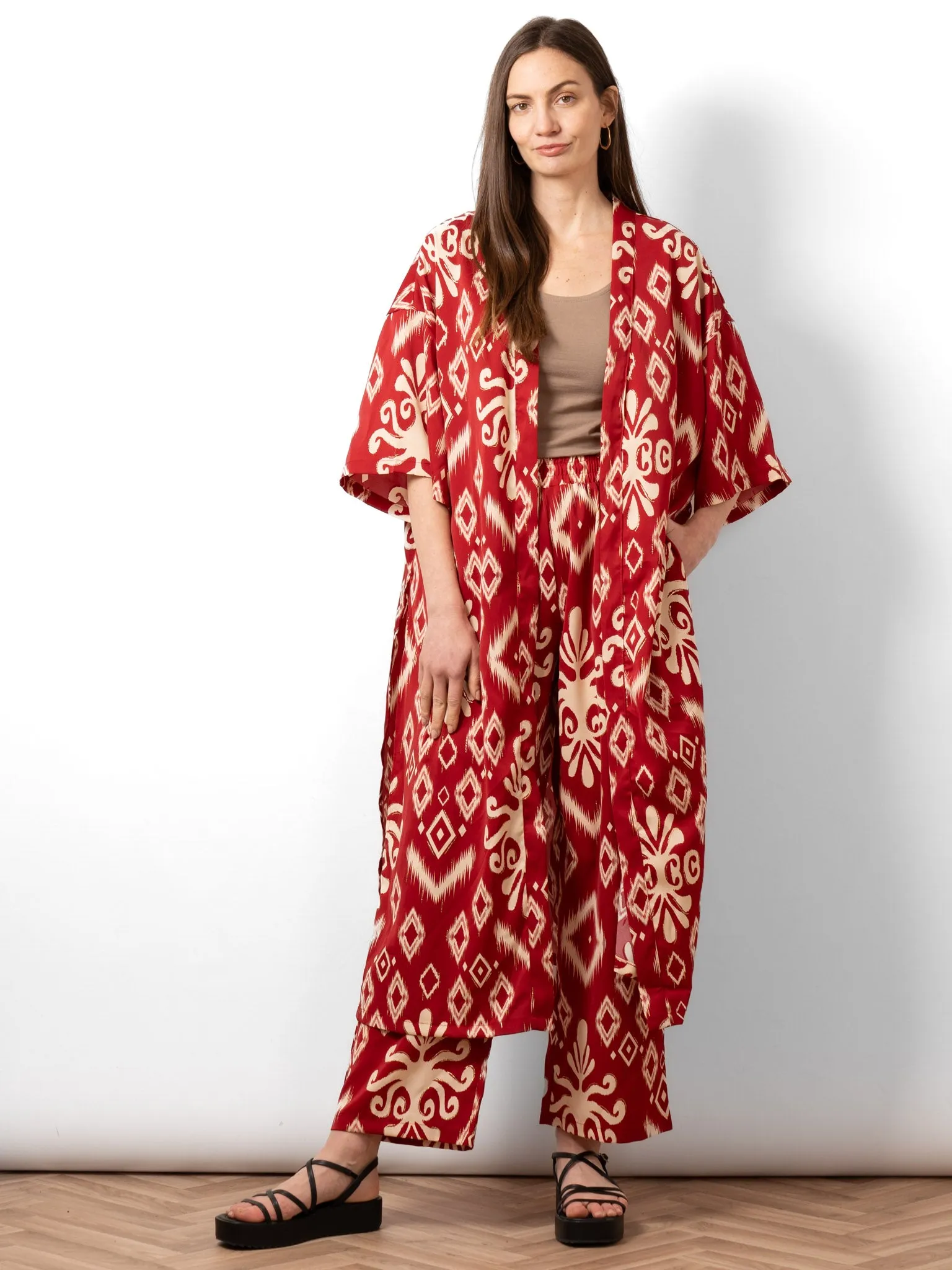 Fifi Wide Leg Trousers - Red, Ikat