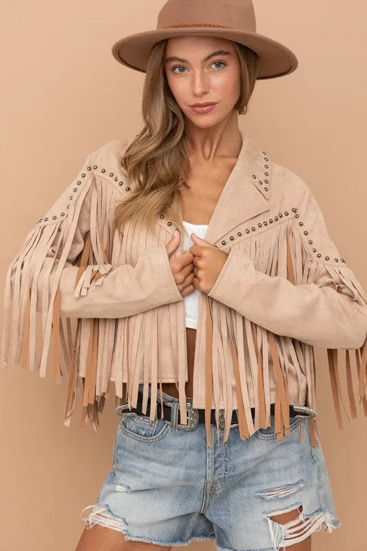 Fringe Suede studded crop jacket