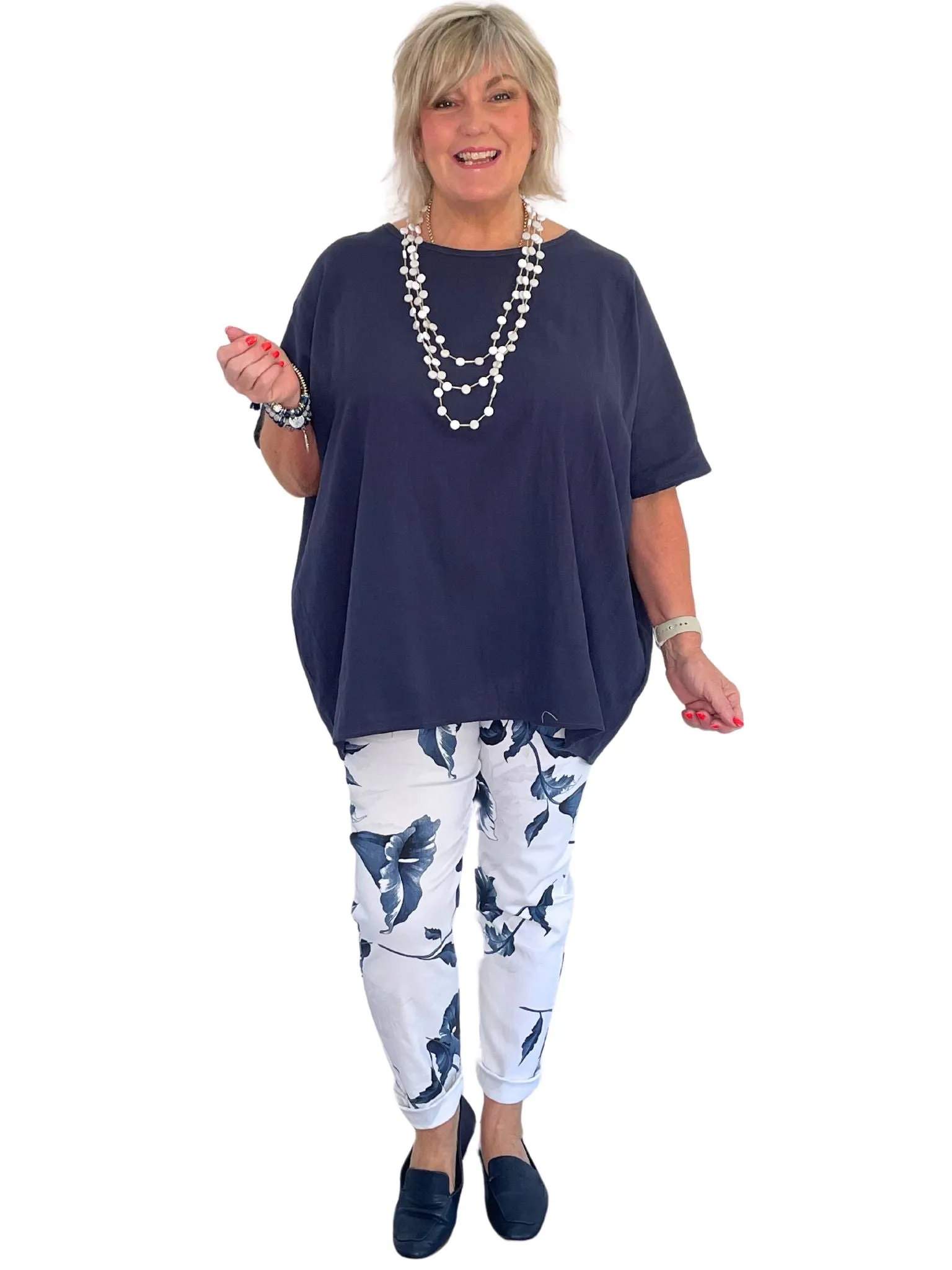 Giana Tulip Print Comfy & Stretchy Ankle Grazer Trousers