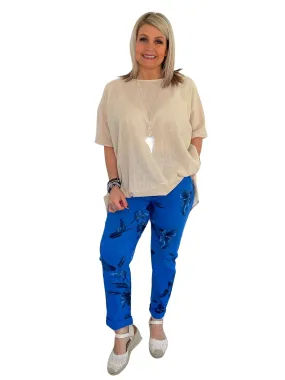 Giana Tulip Print Comfy & Stretchy Ankle Grazer Trousers