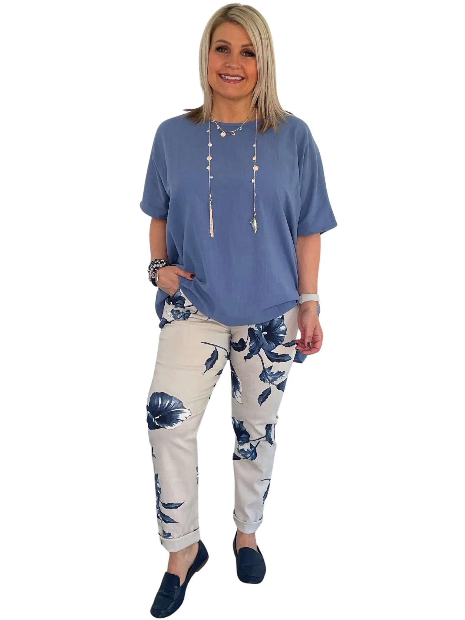 Giana Tulip Print Comfy & Stretchy Ankle Grazer Trousers