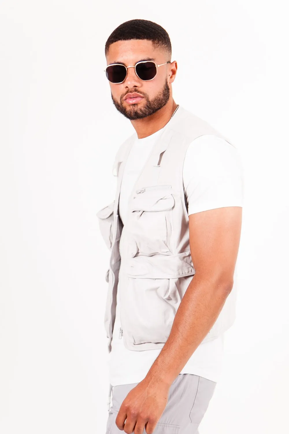 Gilet court multipoches Gris