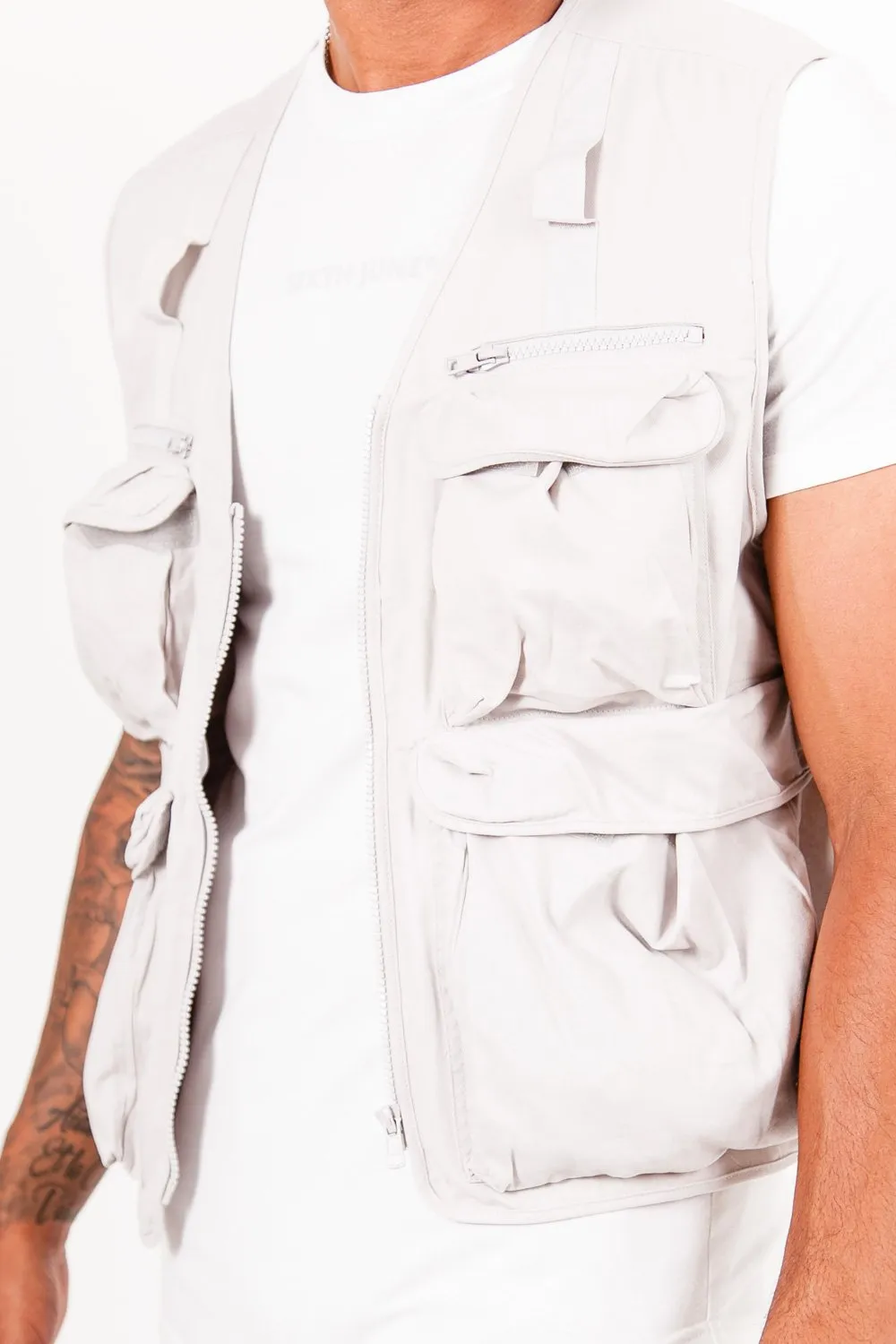 Gilet court multipoches Gris