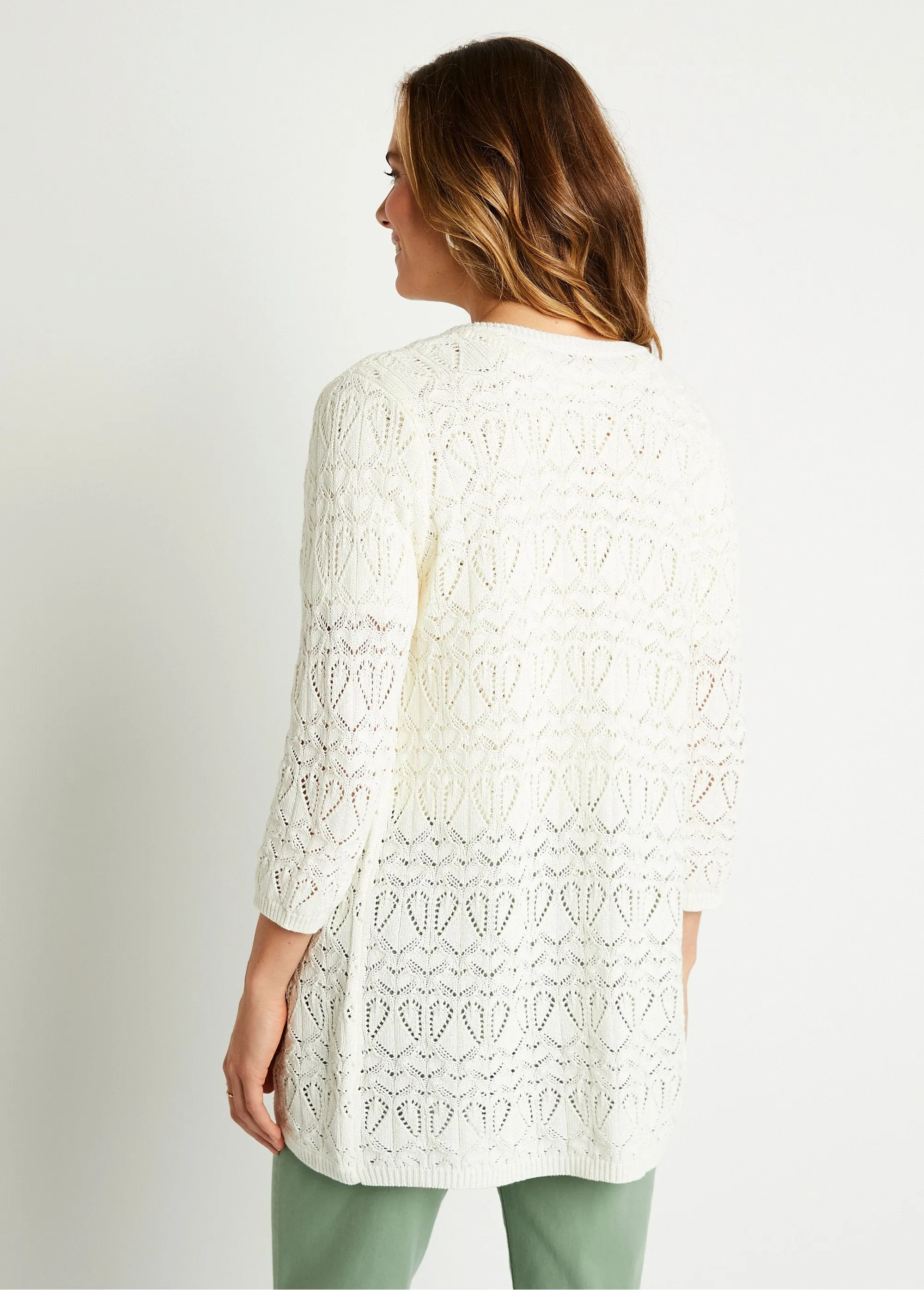 Gilet long ajouré coton manches 3/4